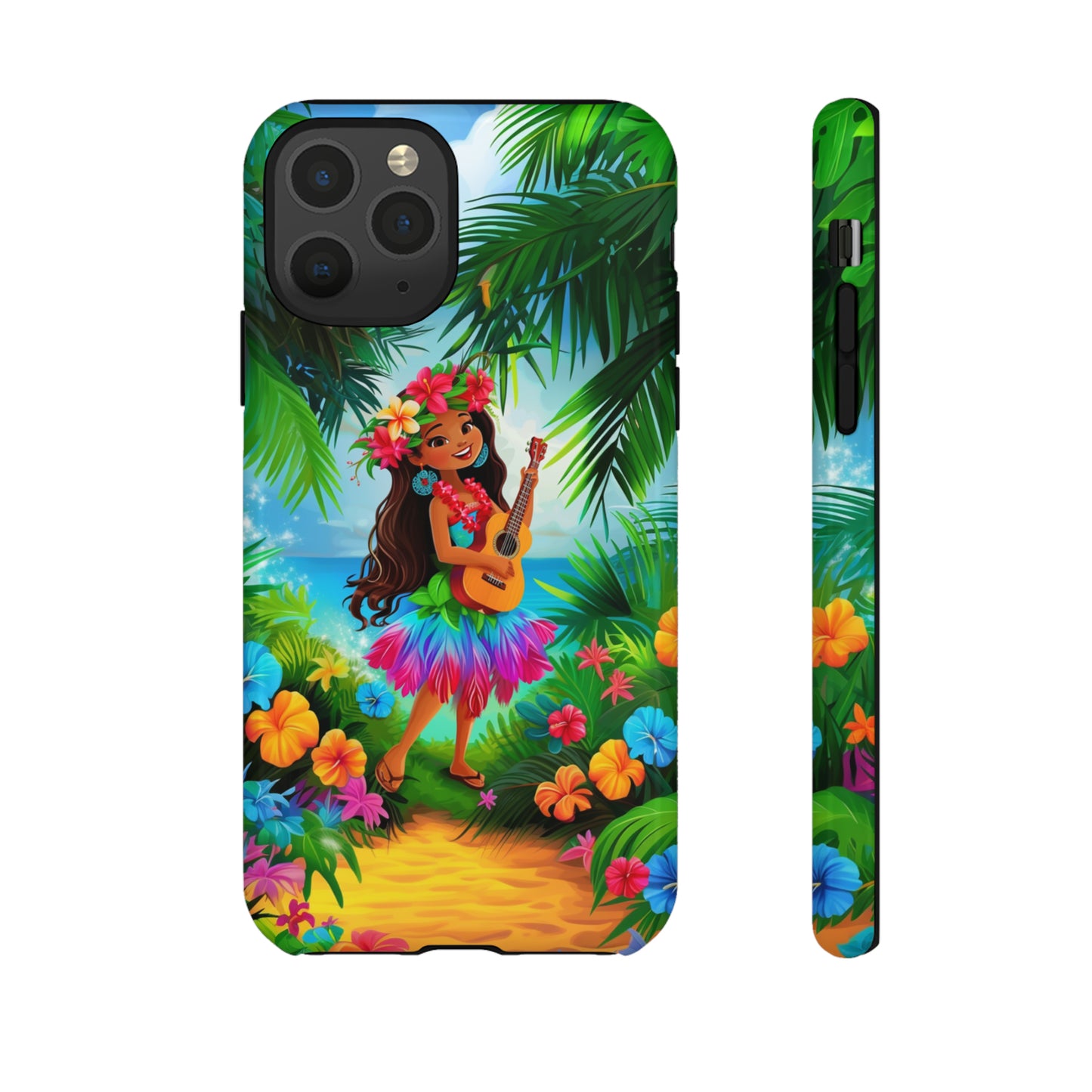 Hula Girl Ukulele Hawaiian Phone Case, Tropical, Hibiscus, Wireless Compatible, Protective Cell Phone Case for iPhone, Samsung, Pixel phones