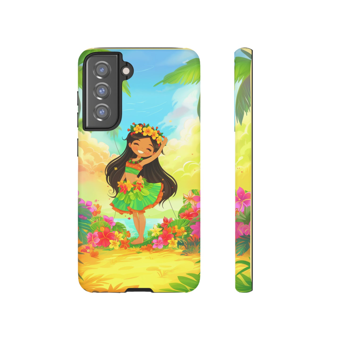 Cute Hula Girl Hawaiian Phone Case, Tropical, Hibiscus, Wireless Compatible, Protective Cell Phone Case for iPhone, Samsung, Pixel phones