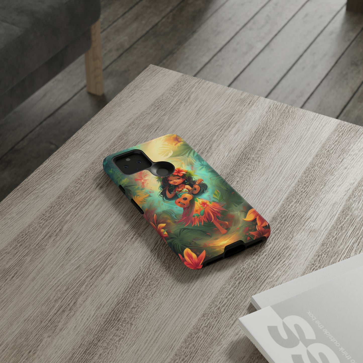 Cute Hula Girl Ukulele Hawaiian Phone Case, Tropical, Hibiscus, Wireless Compatible, Protective Cell Phone Case for iPhone, Samsung, Pixel