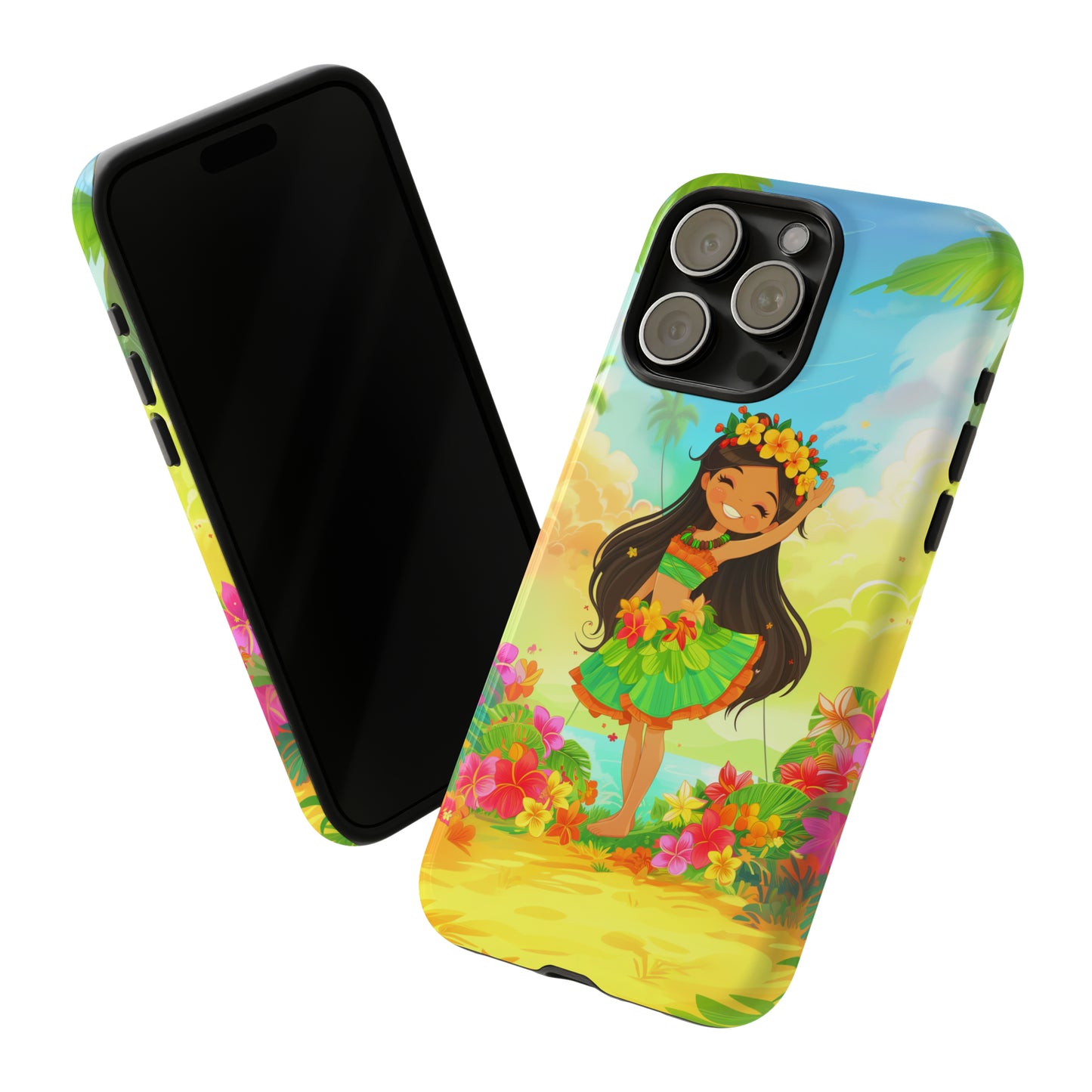 Cute Hula Girl Hawaiian Phone Case, Tropical, Hibiscus, Wireless Compatible, Protective Cell Phone Case for iPhone, Samsung, Pixel phones