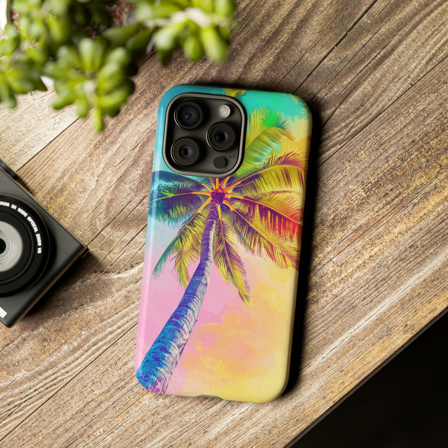 Palm Tree Colorful Hawaiian Tropical Phone Case, 808, Island Tropics, Wireless Compatible, Protective Cell Phone Case iPhone, Samsung, Pixel