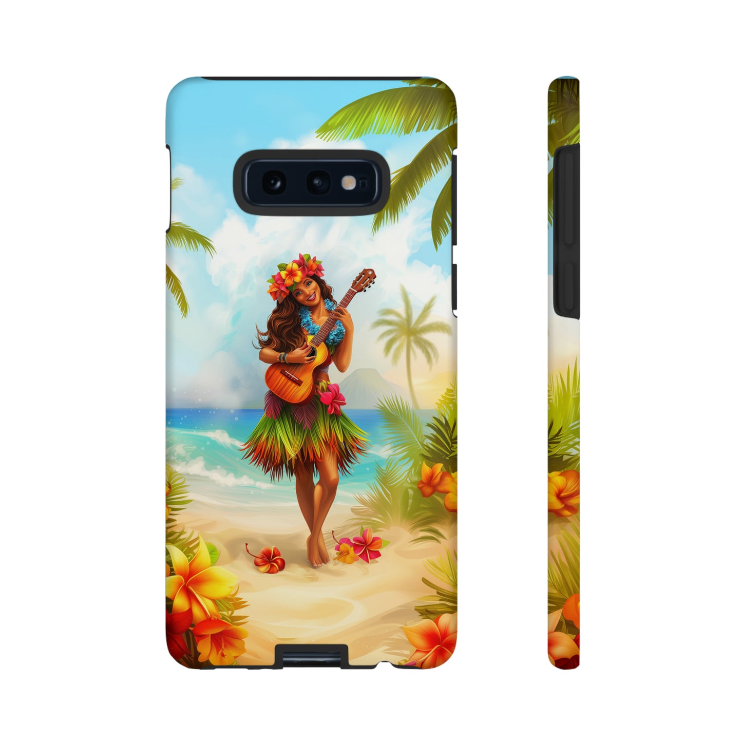 Hula Girl Guitar Hawaiian Phone Case, Tropical, Hibiscus, Wireless Compatible, Protective Cell Phone Case for iPhone, Samsung, Pixel phones