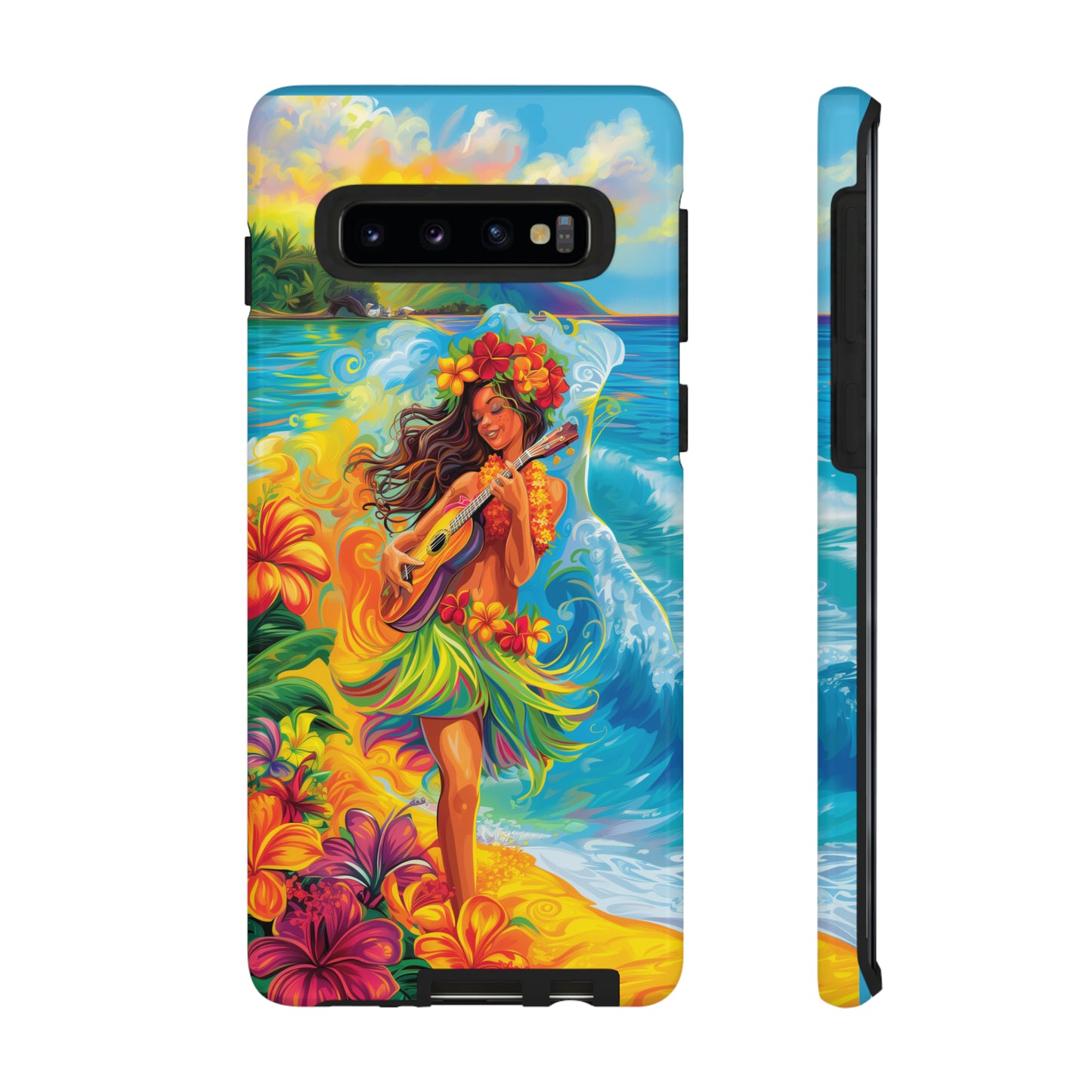 Ukulele Hula Girl Hawaiian Phone Case, Tropical, Hibiscus, Wireless Compatible, Protective Cell Phone Case for iPhone, Samsung, Pixel phones