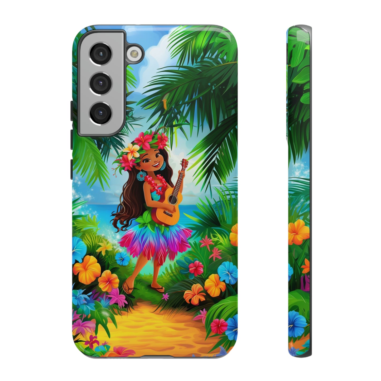 Hula Girl Ukulele Hawaiian Phone Case, Tropical, Hibiscus, Wireless Compatible, Protective Cell Phone Case for iPhone, Samsung, Pixel phones