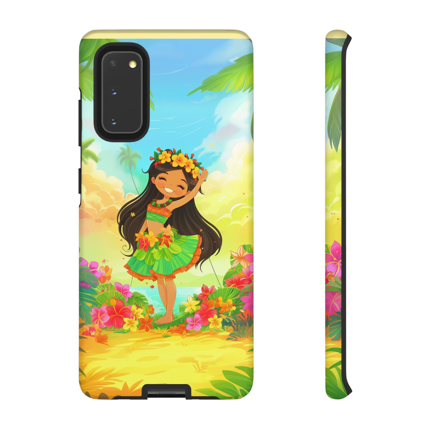 Cute Hula Girl Hawaiian Phone Case, Tropical, Hibiscus, Wireless Compatible, Protective Cell Phone Case for iPhone, Samsung, Pixel phones