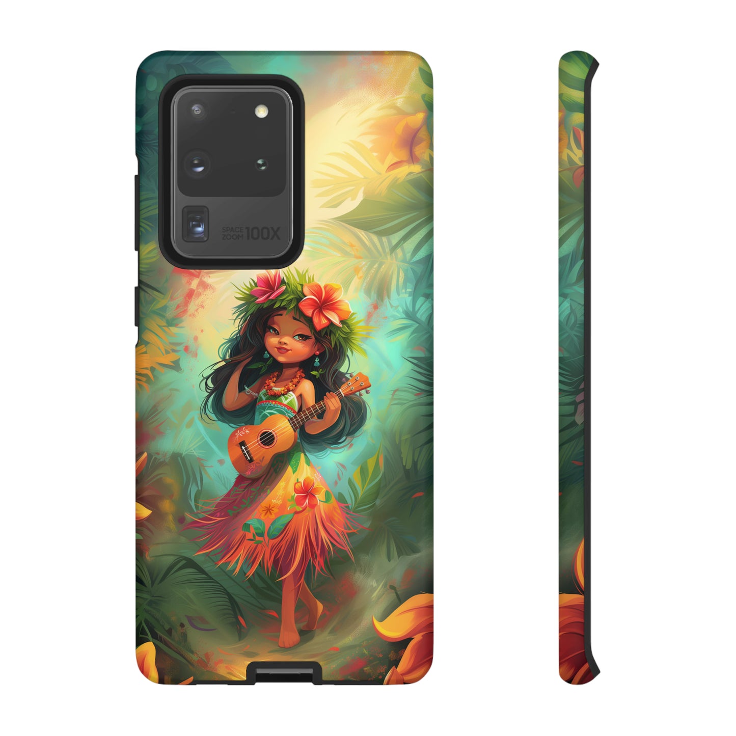 Cute Hula Girl Ukulele Hawaiian Phone Case, Tropical, Hibiscus, Wireless Compatible, Protective Cell Phone Case for iPhone, Samsung, Pixel