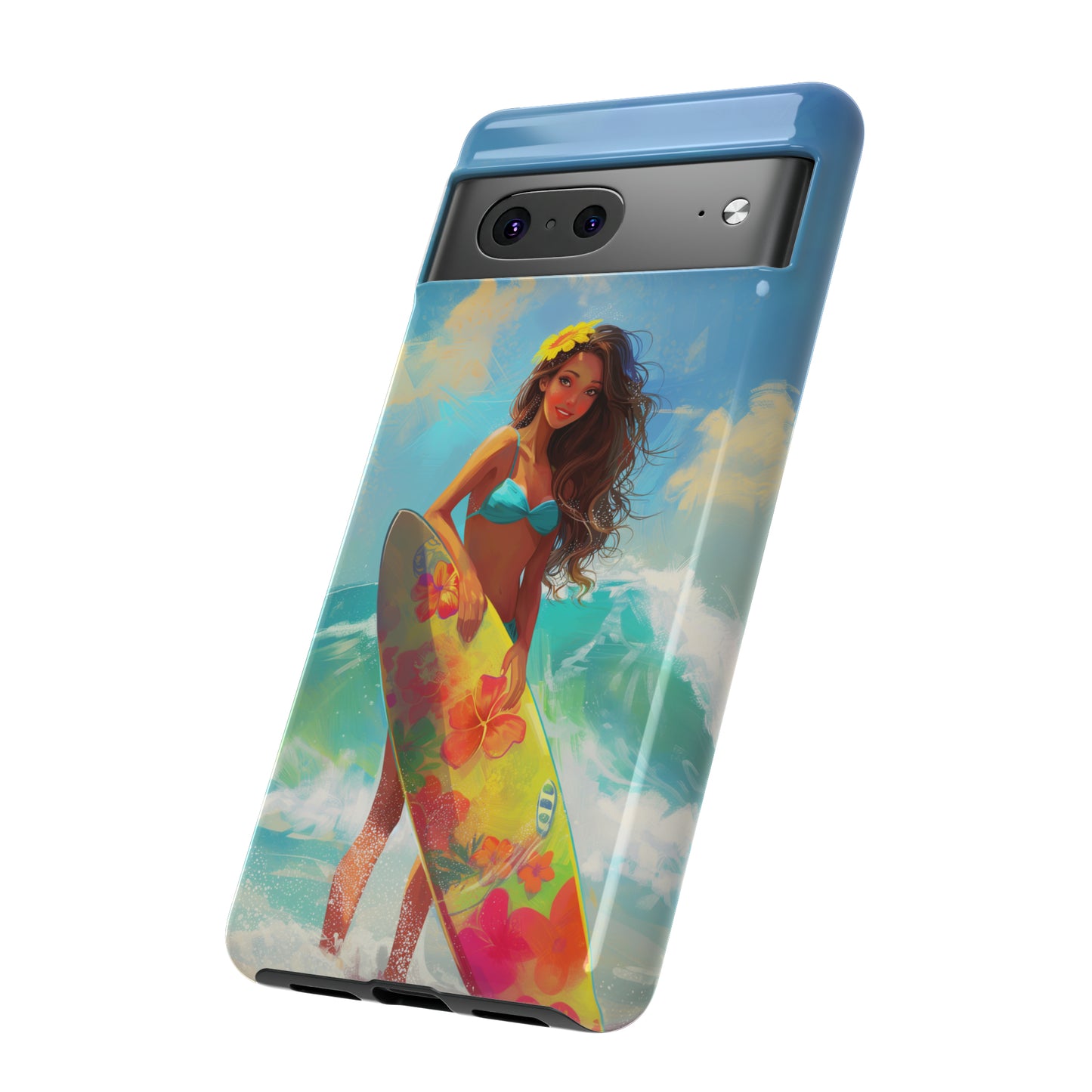 Surfer Girl Hawaiian Phone Case, Tropical, Hibiscus, Wireless Compatible, Protective Cell Phone Case for iPhone, Samsung, Pixel phones