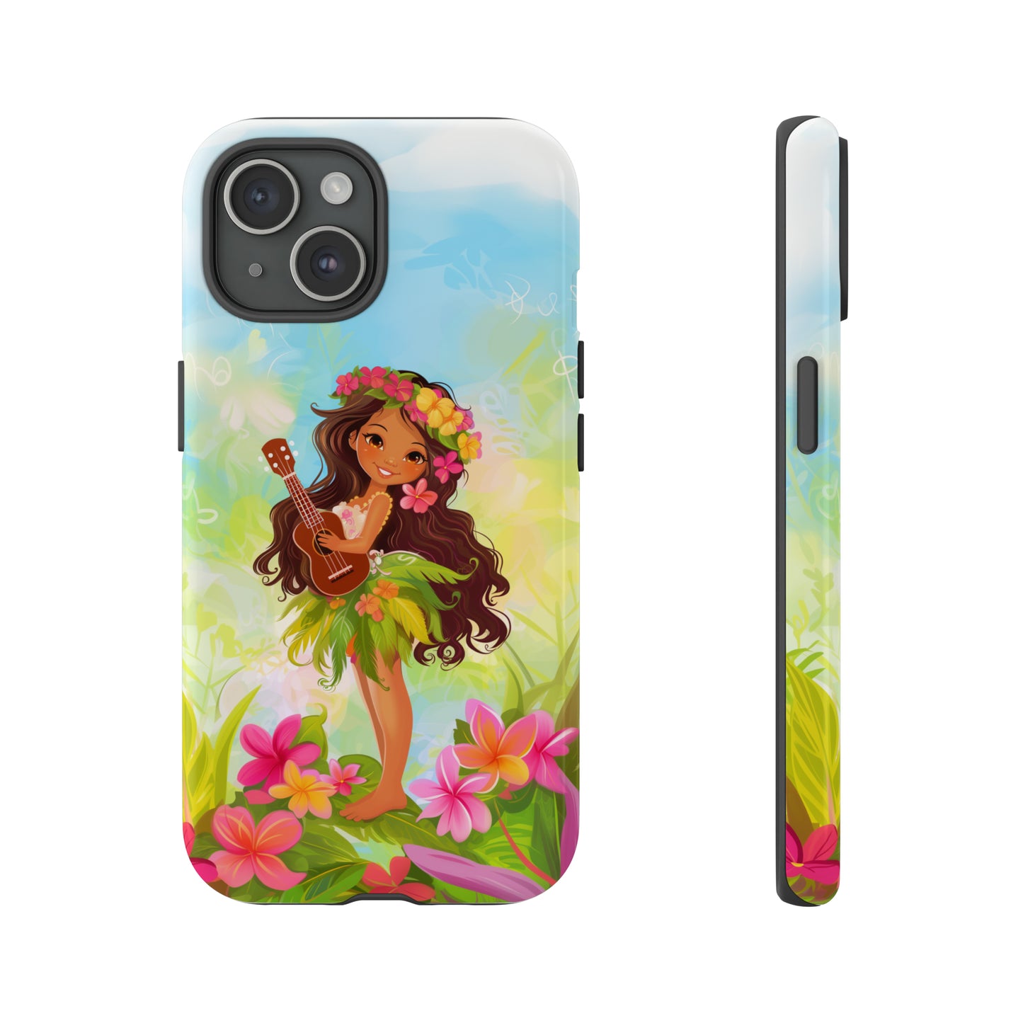 Cute Hula Girl Hawaiian Phone Case, Tropical, Hibiscus, Wireless Compatible, Protective Cell Phone Case for iPhone, Samsung, Pixel phones
