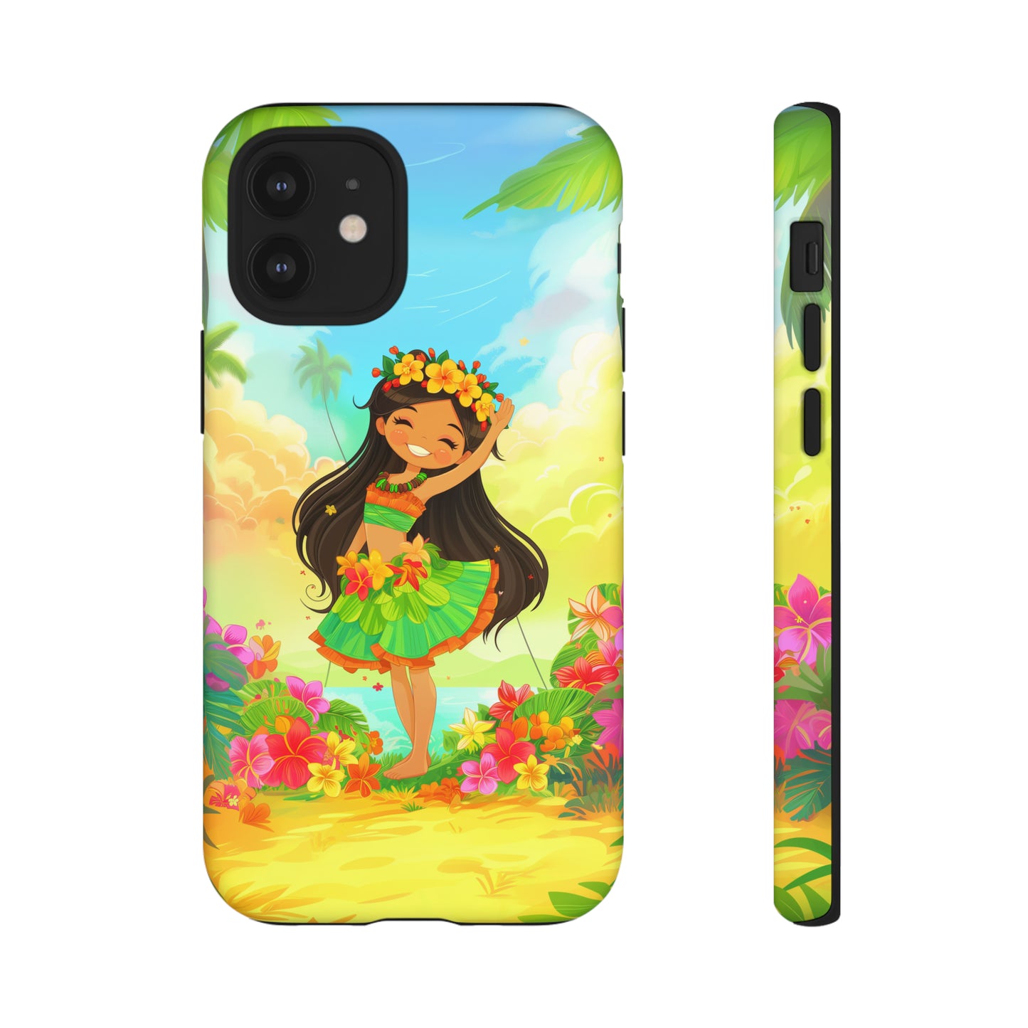 Cute Hula Girl Hawaiian Phone Case, Tropical, Hibiscus, Wireless Compatible, Protective Cell Phone Case for iPhone, Samsung, Pixel phones