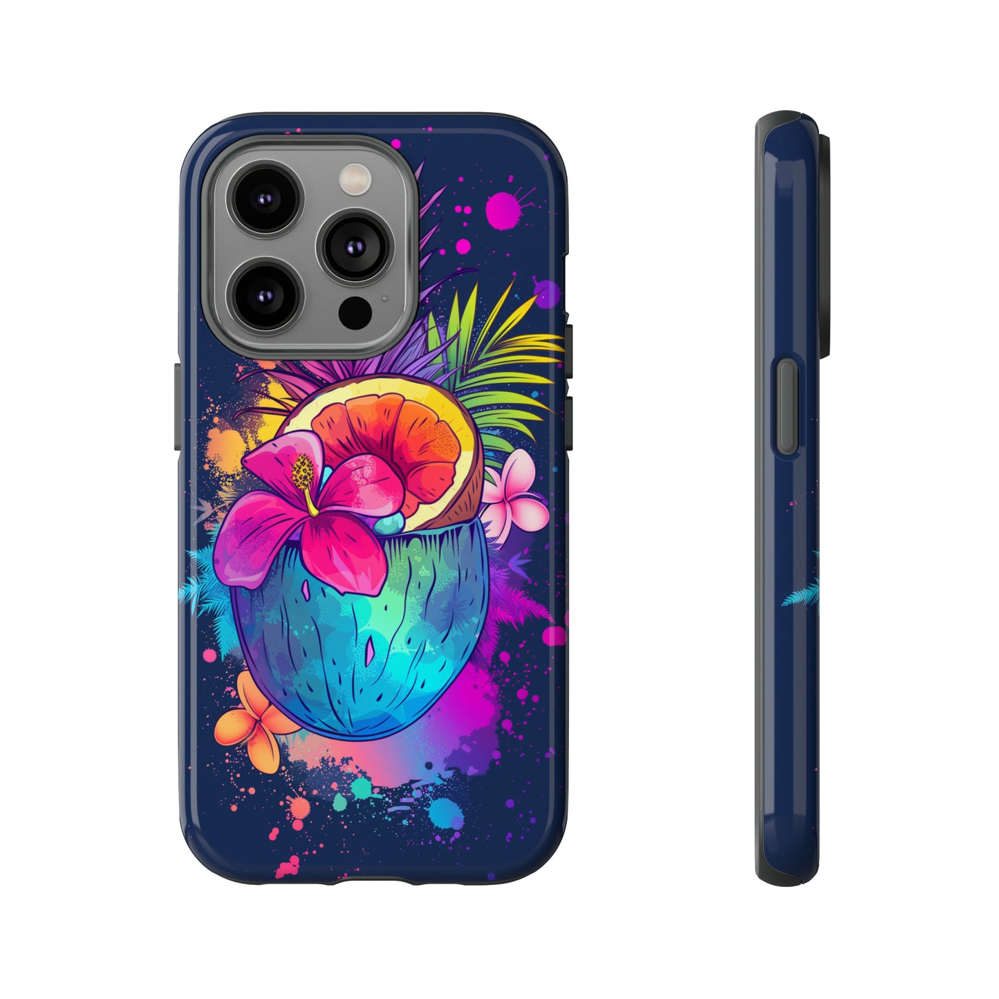 Coconut Dark Colorful Hawaiian Tropical Phone Case, Island Tropics, Wireless Compatible, Protective Cell Phone Case iPhone, Samsung, Pixel