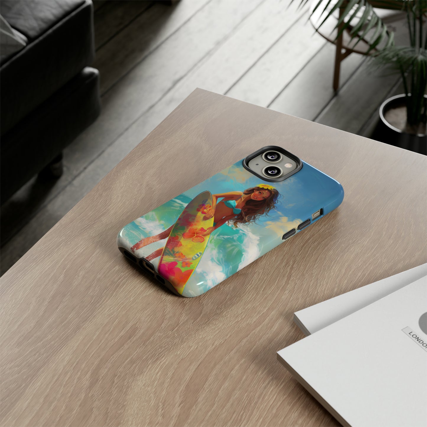 Surfer Girl Hawaiian Phone Case, Tropical, Hibiscus, Wireless Compatible, Protective Cell Phone Case for iPhone, Samsung, Pixel phones