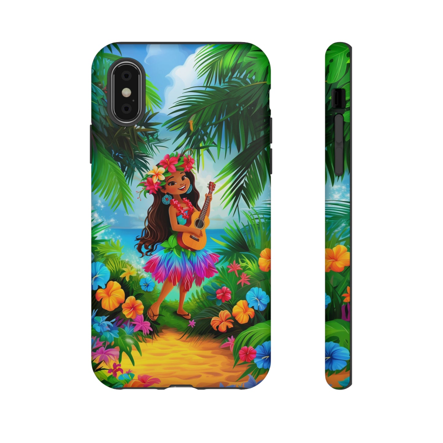 Hula Girl Ukulele Hawaiian Phone Case, Tropical, Hibiscus, Wireless Compatible, Protective Cell Phone Case for iPhone, Samsung, Pixel phones