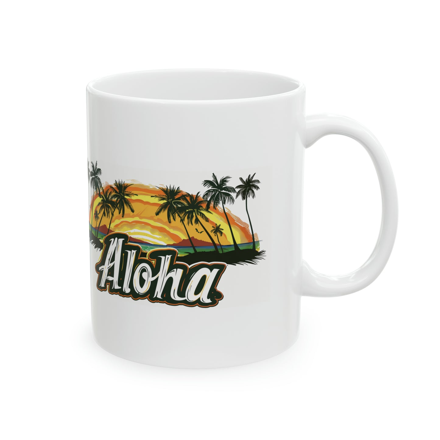 Aloha Sunset Wood Hawaiian Ceramic Mug 11oz, Hawaii Mug, HI Mug, Aloha Mug, 808 Mug, Island Mug, Tropical Mug, Coffee Mug
