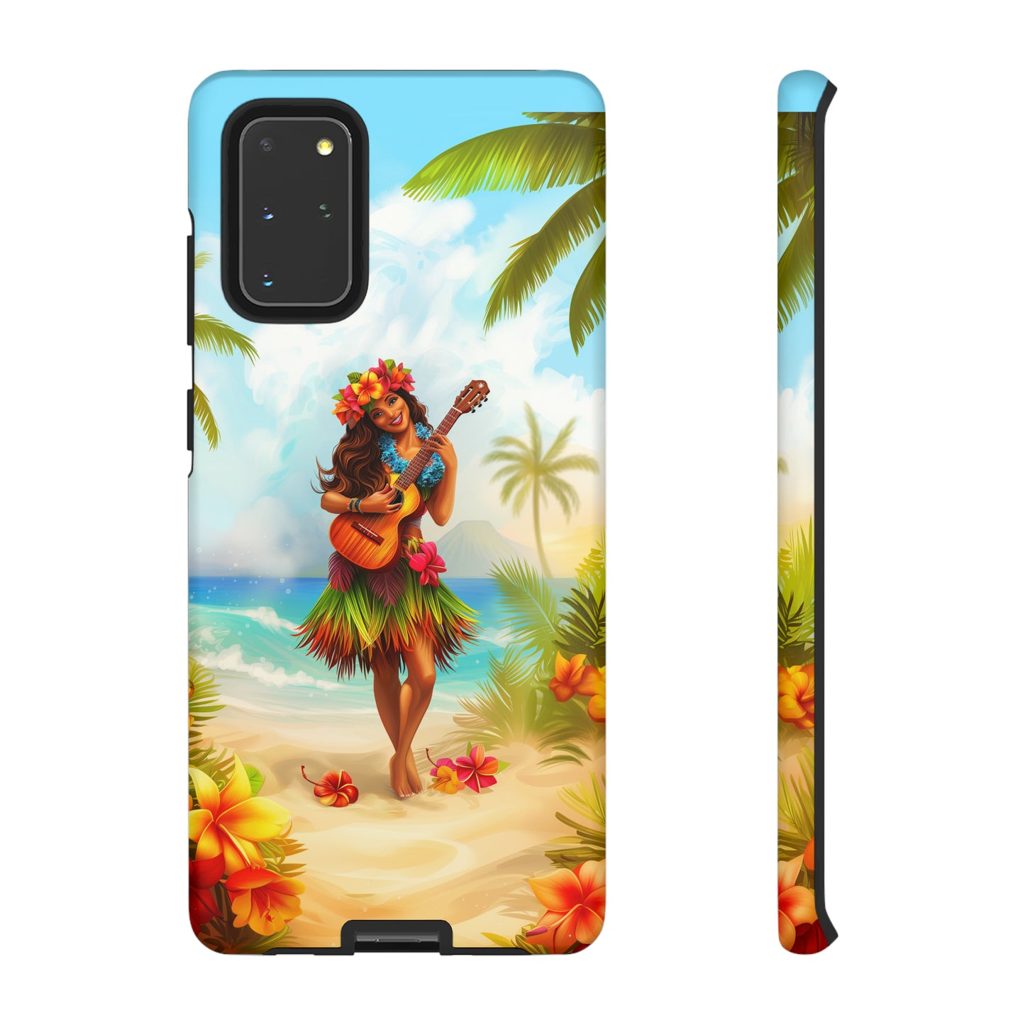 Hula Girl Guitar Hawaiian Phone Case, Tropical, Hibiscus, Wireless Compatible, Protective Cell Phone Case for iPhone, Samsung, Pixel phones