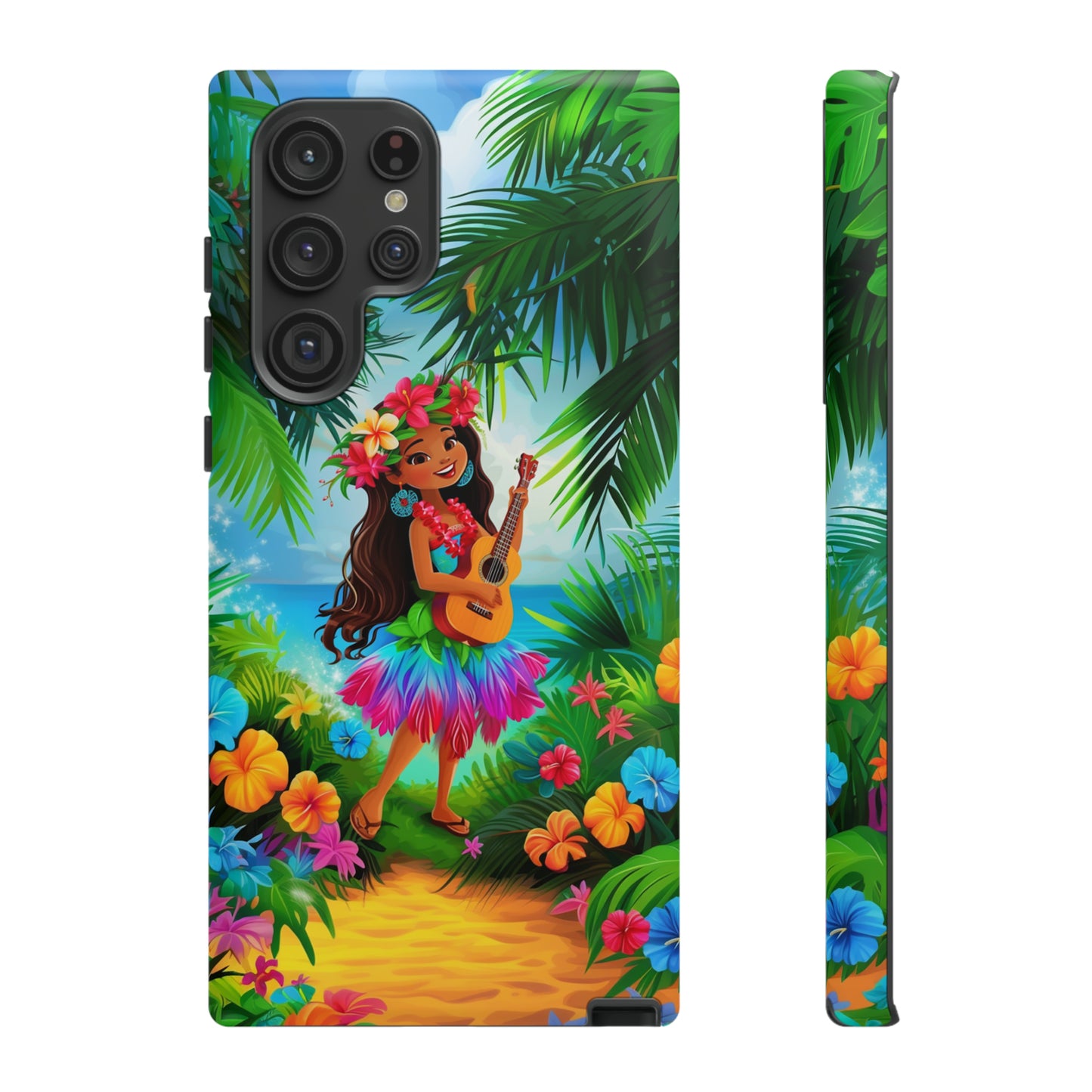 Hula Girl Ukulele Hawaiian Phone Case, Tropical, Hibiscus, Wireless Compatible, Protective Cell Phone Case for iPhone, Samsung, Pixel phones