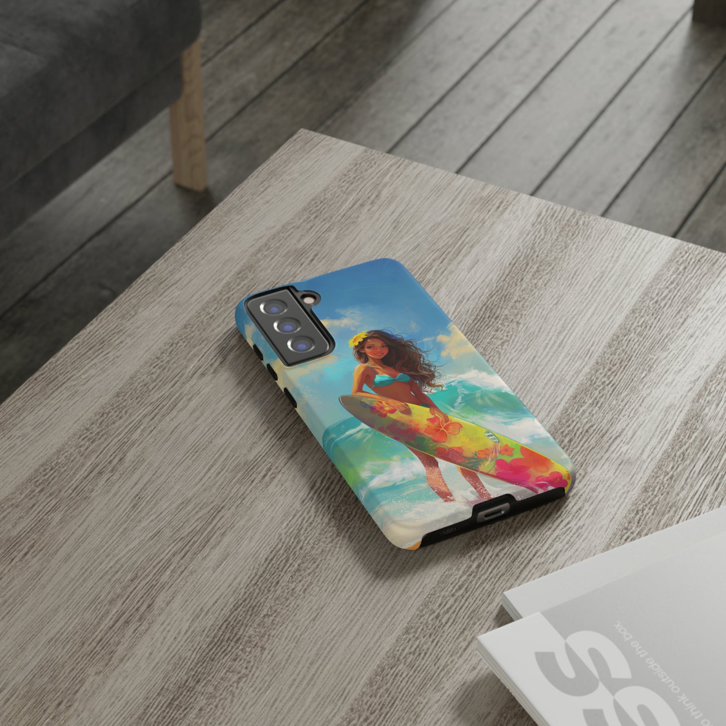 Surfer Girl Hawaiian Phone Case, Tropical, Hibiscus, Wireless Compatible, Protective Cell Phone Case for iPhone, Samsung, Pixel phones