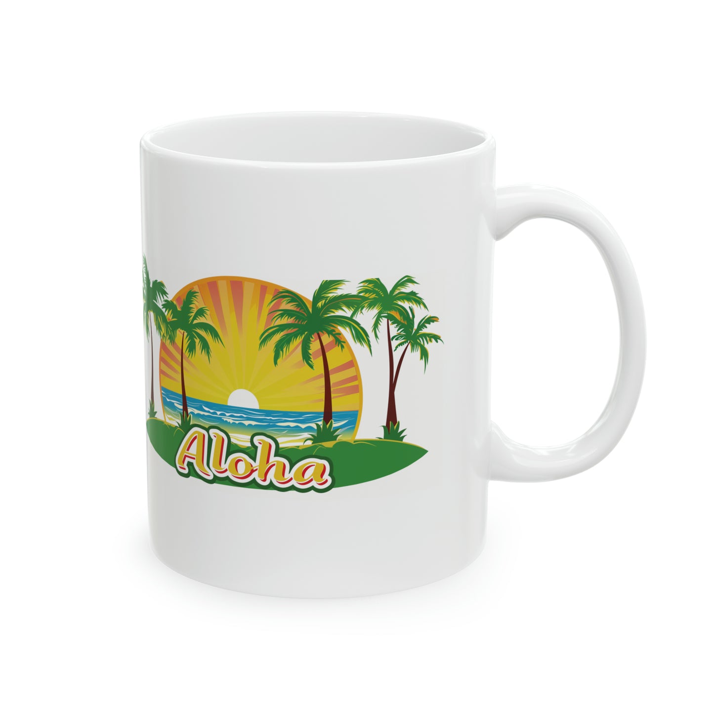 Aloha Yellow Green Sunset Hawaiian Ceramic Mug 11oz, Hawaii Mug, HI Mug, Aloha Mug, 808 Mug, Island Mug, Tropical Mug, Coffee Mug