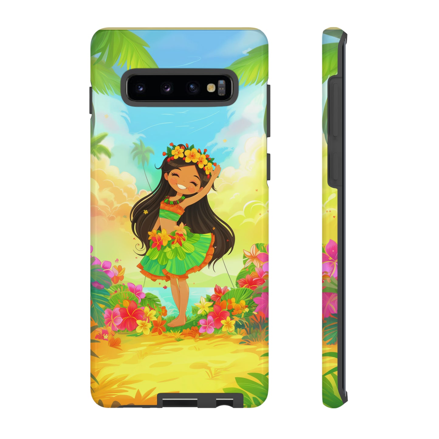 Cute Hula Girl Hawaiian Phone Case, Tropical, Hibiscus, Wireless Compatible, Protective Cell Phone Case for iPhone, Samsung, Pixel phones