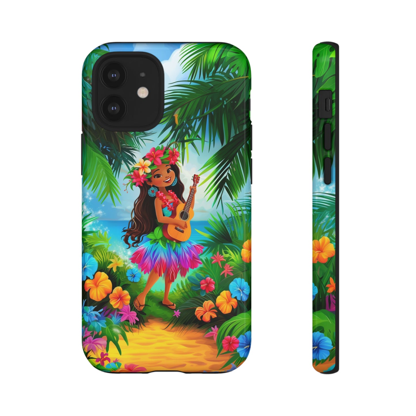 Hula Girl Ukulele Hawaiian Phone Case, Tropical, Hibiscus, Wireless Compatible, Protective Cell Phone Case for iPhone, Samsung, Pixel phones