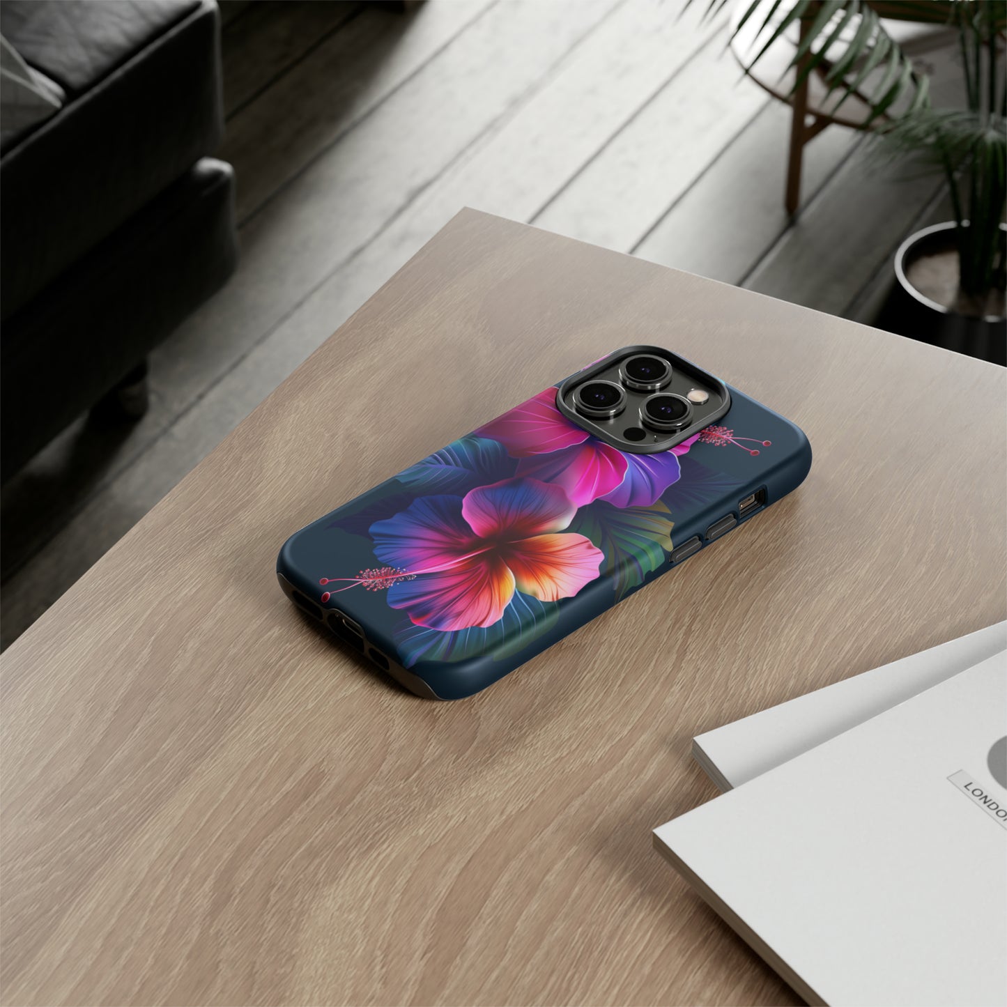 Hibiscus Neon Dark Hawaiian Tropical Phone Case, 808, Island Tropics, Wireless Compatible, Protective Cell Phone Case iPhone, Samsung, Pixel