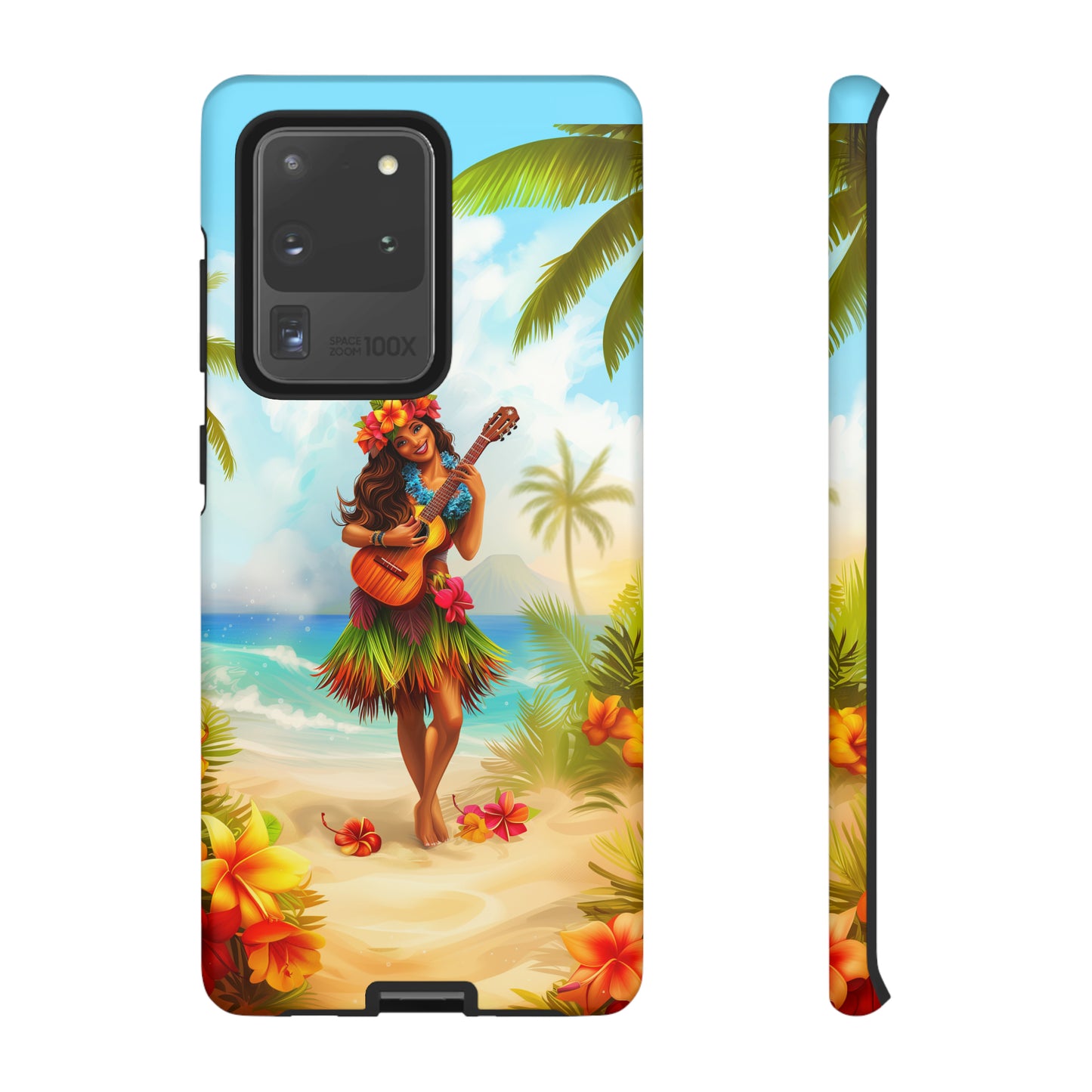 Hula Girl Guitar Hawaiian Phone Case, Tropical, Hibiscus, Wireless Compatible, Protective Cell Phone Case for iPhone, Samsung, Pixel phones