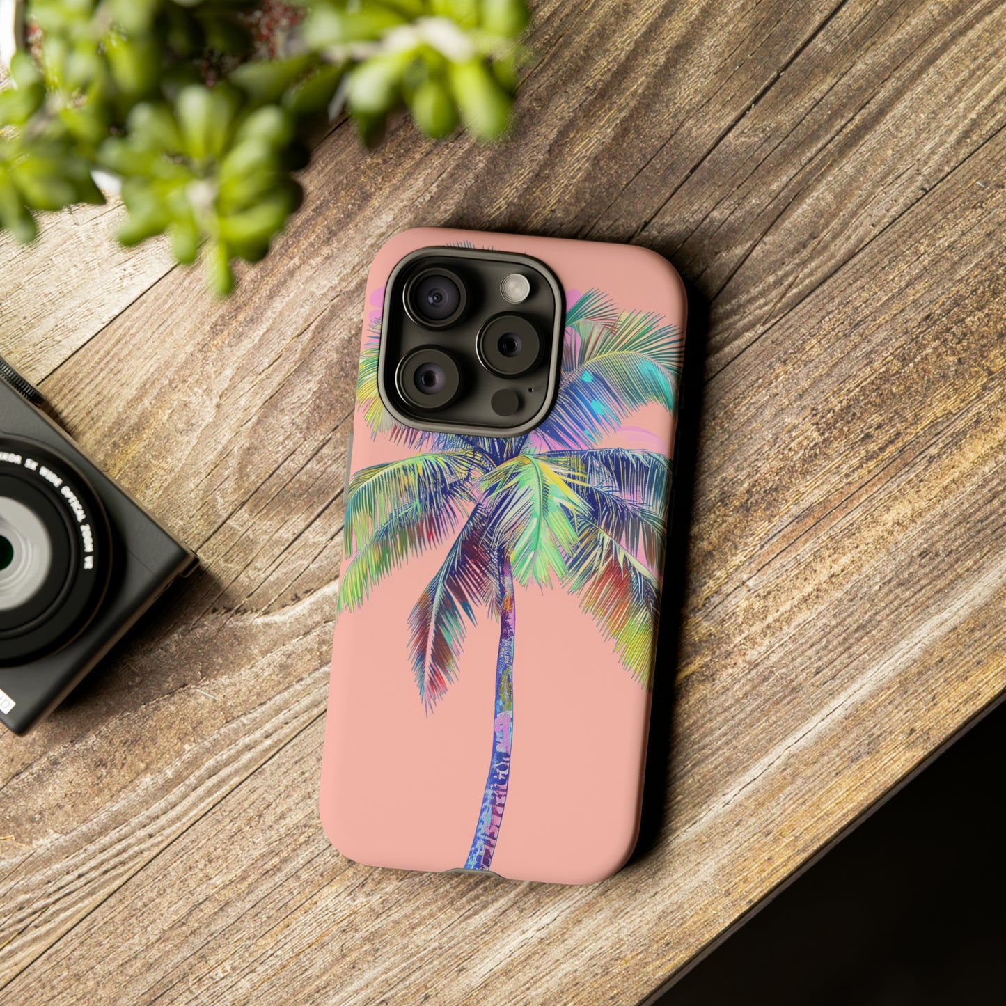 Pink Palm Tree Hawaiian Phone Case, Tropical, Hibiscus, Wireless Compatible, Protective Cell Phone Case for iPhone, Samsung, Pixel phones