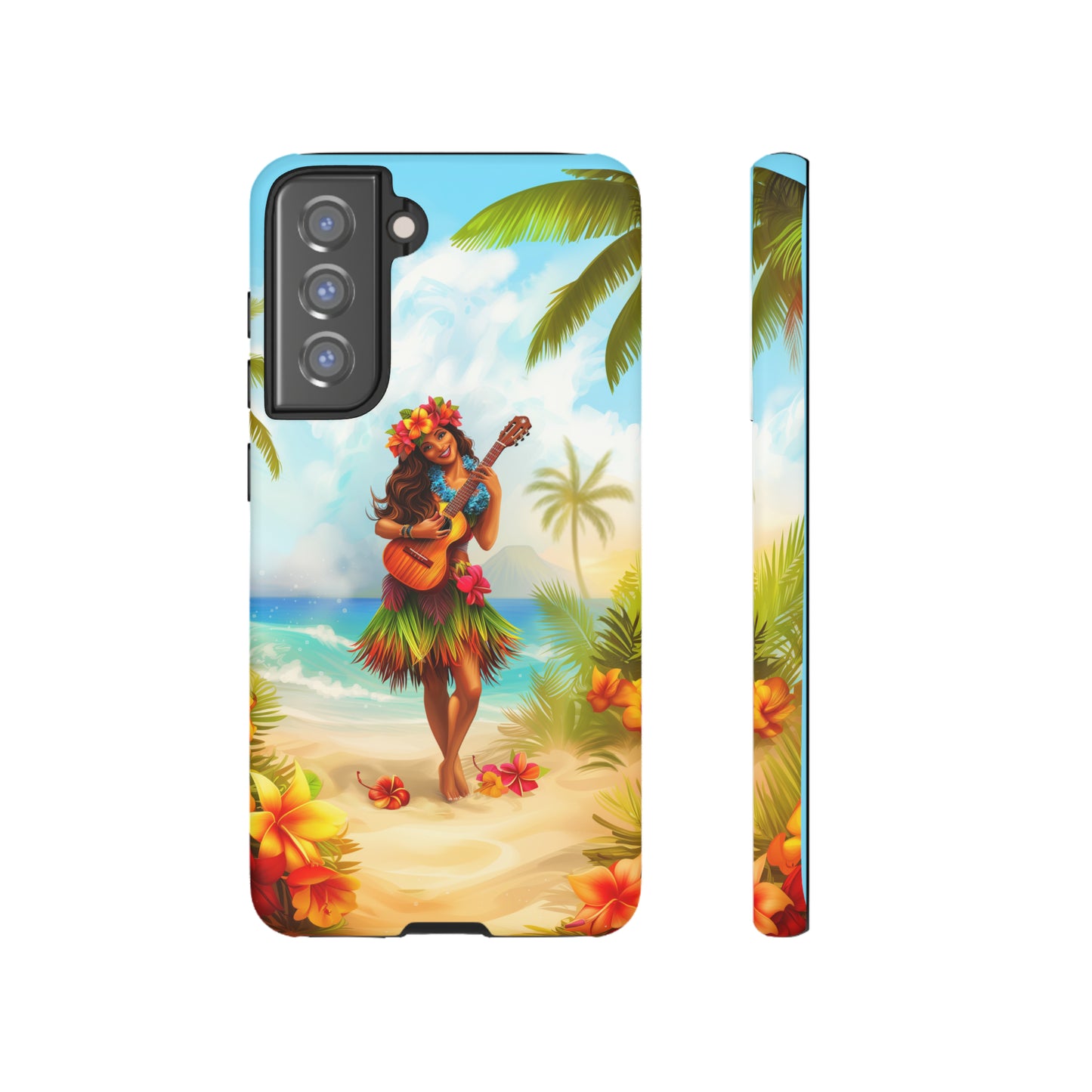 Hula Girl Guitar Hawaiian Phone Case, Tropical, Hibiscus, Wireless Compatible, Protective Cell Phone Case for iPhone, Samsung, Pixel phones