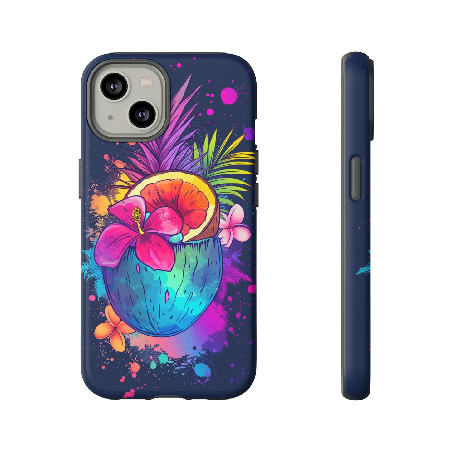 Coconut Dark Colorful Hawaiian Tropical Phone Case, Island Tropics, Wireless Compatible, Protective Cell Phone Case iPhone, Samsung, Pixel