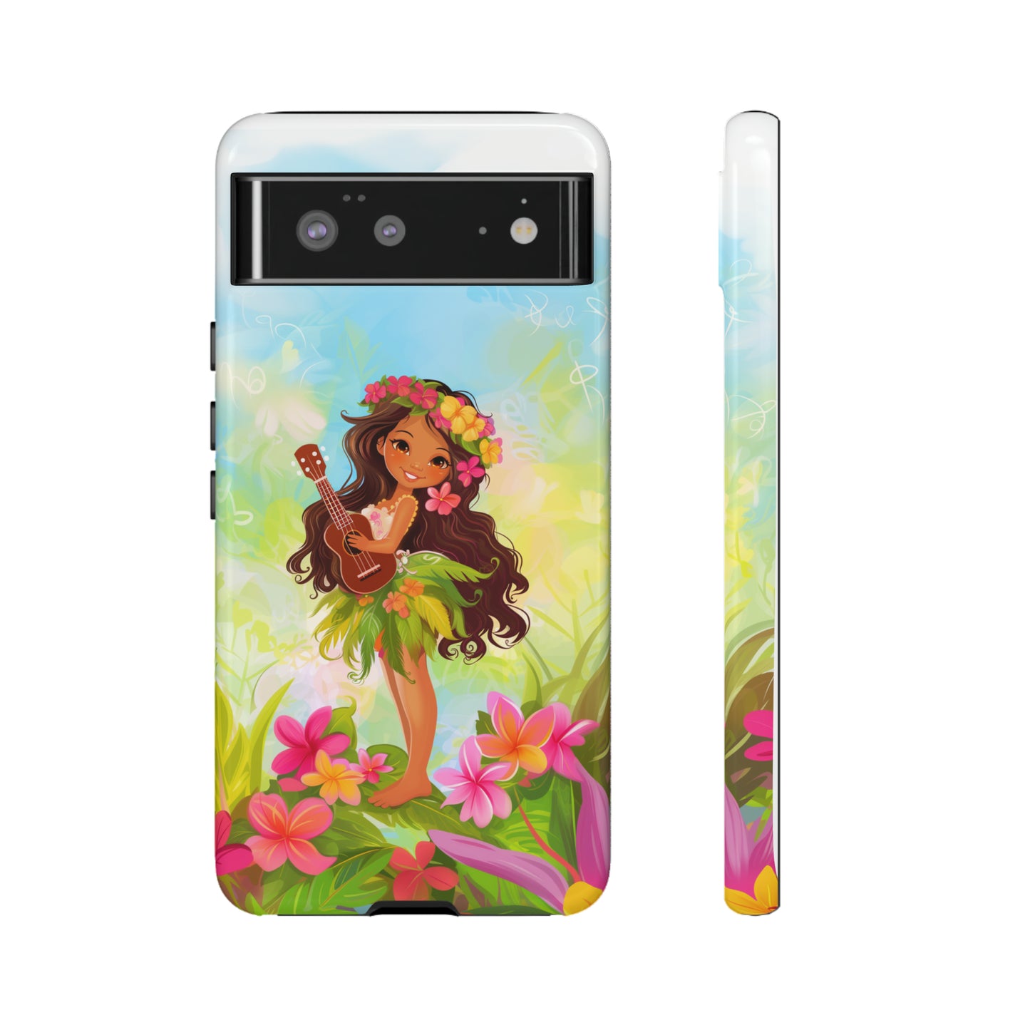 Cute Hula Girl Hawaiian Phone Case, Tropical, Hibiscus, Wireless Compatible, Protective Cell Phone Case for iPhone, Samsung, Pixel phones