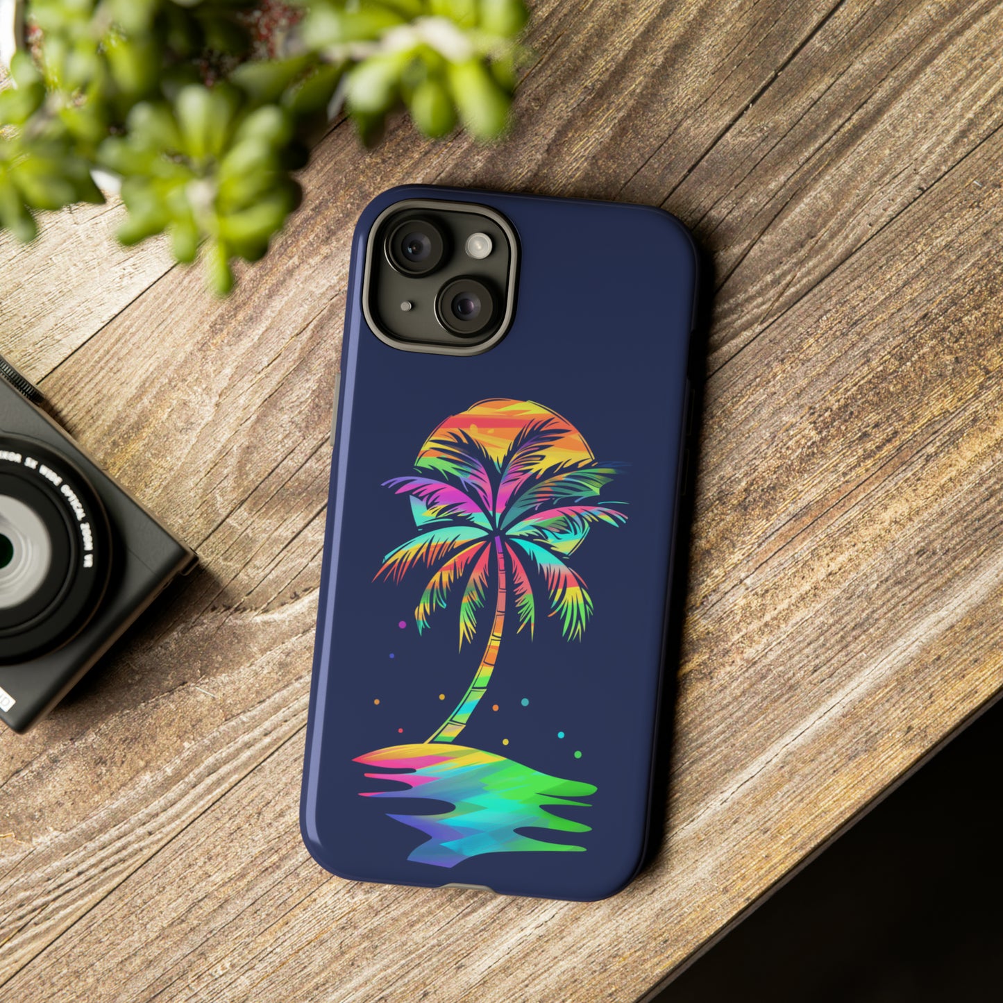 Night Palm Tree Hawaiian Phone Case, Tropical, Hibiscus, Wireless Compatible, Protective Cell Phone Case for iPhone, Samsung, Pixel phones