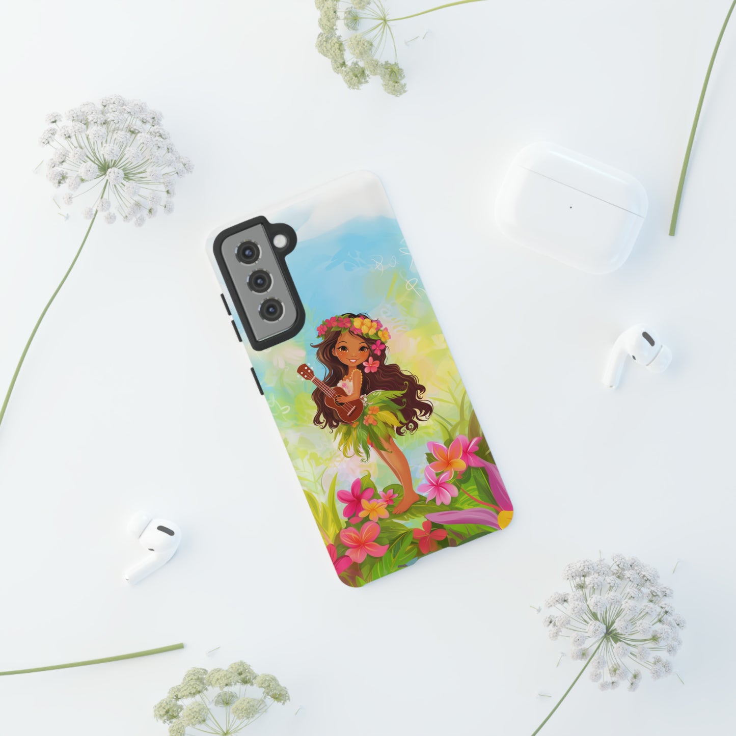 Cute Hula Girl Hawaiian Phone Case, Tropical, Hibiscus, Wireless Compatible, Protective Cell Phone Case for iPhone, Samsung, Pixel phones