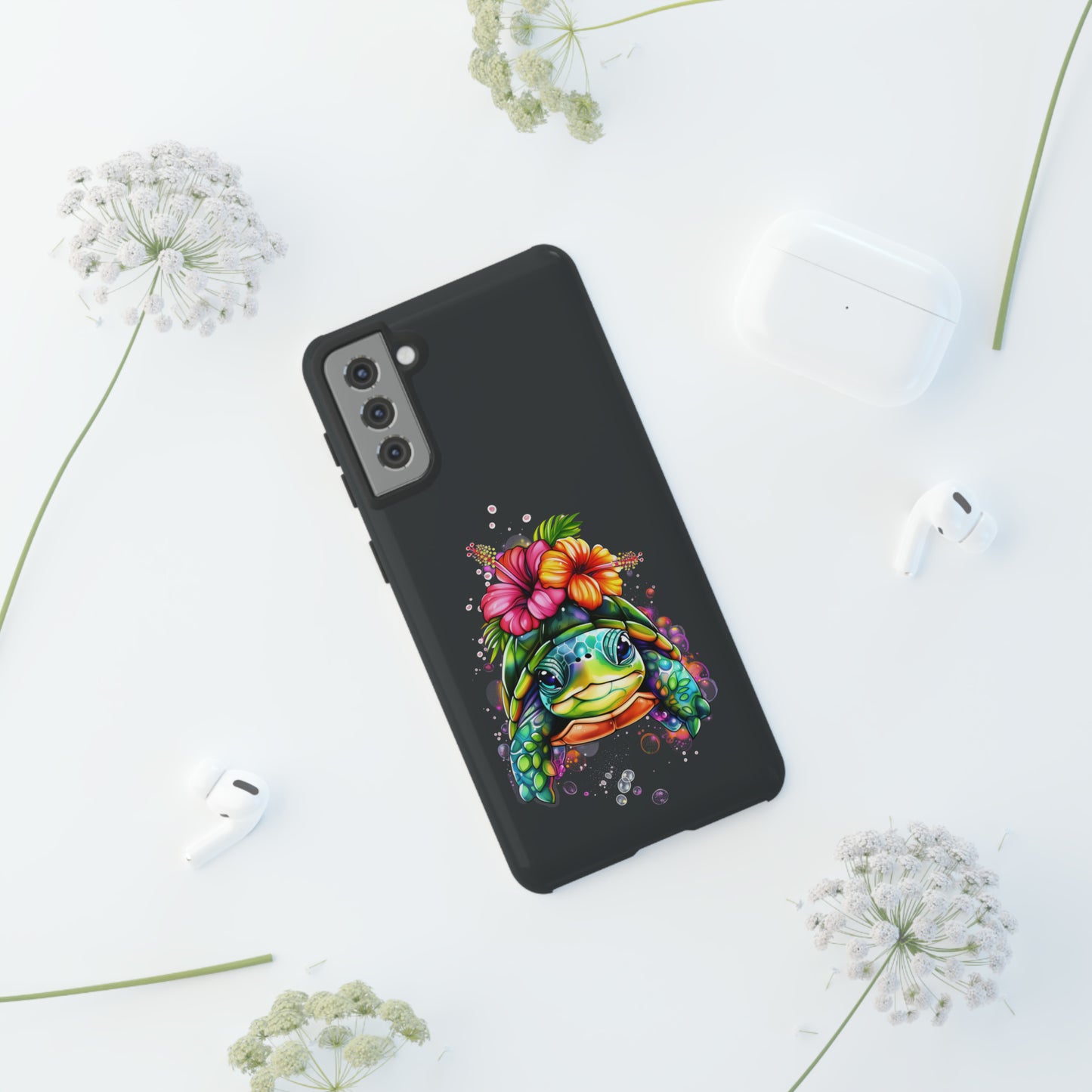 Color Splash Turtle Hawaiian Phone Case, Tropical, Hibiscus, Wireless Compatible, Protective Cell Phone Case for iPhone, Samsung, Pixel