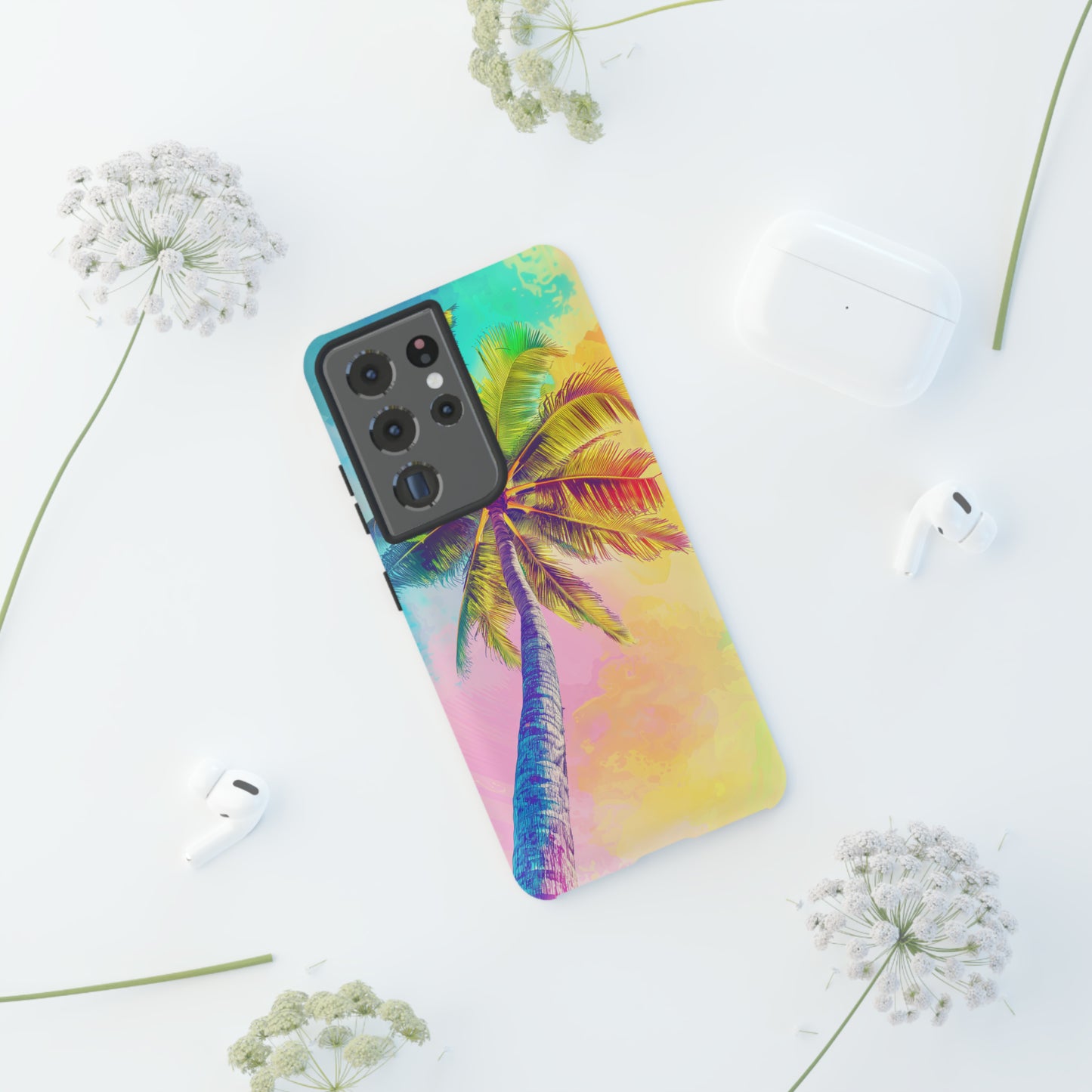Palm Tree Colorful Hawaiian Tropical Phone Case, 808, Island Tropics, Wireless Compatible, Protective Cell Phone Case iPhone, Samsung, Pixel