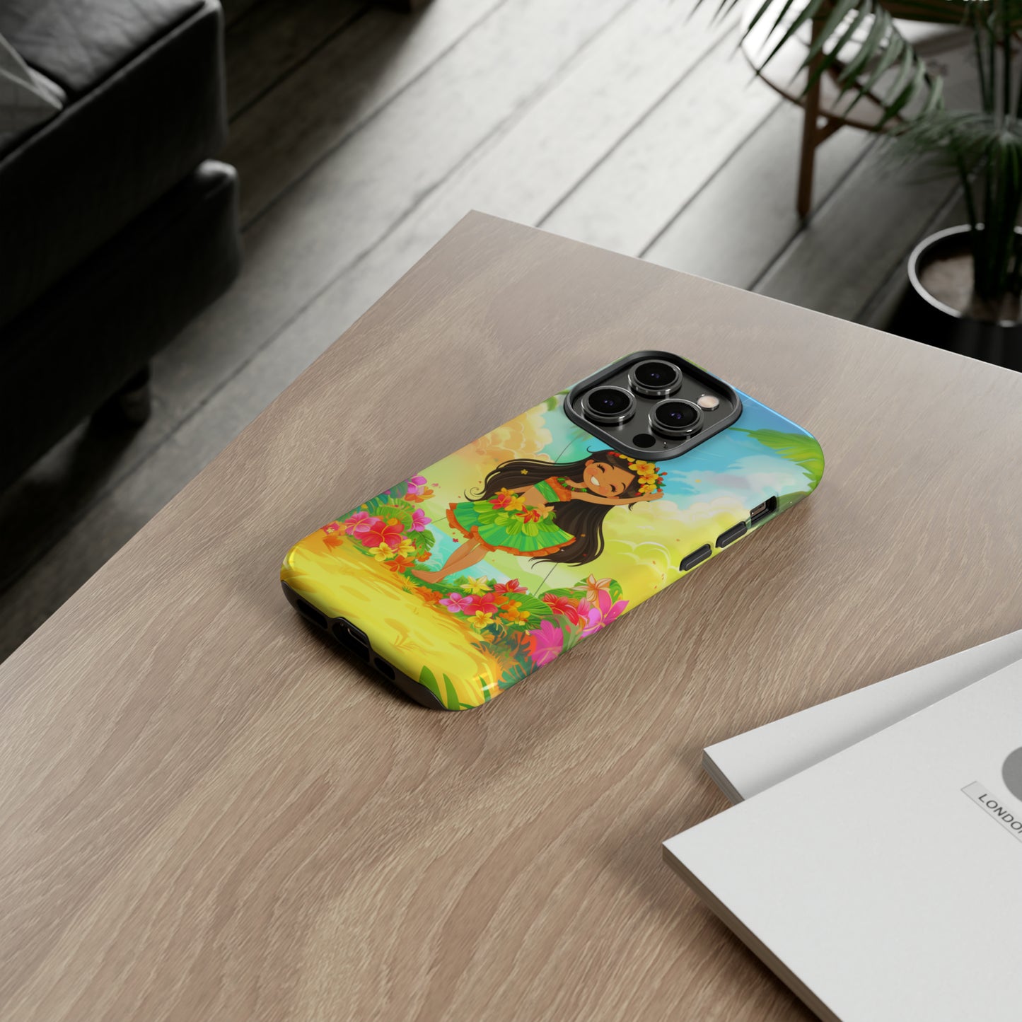 Cute Hula Girl Hawaiian Phone Case, Tropical, Hibiscus, Wireless Compatible, Protective Cell Phone Case for iPhone, Samsung, Pixel phones