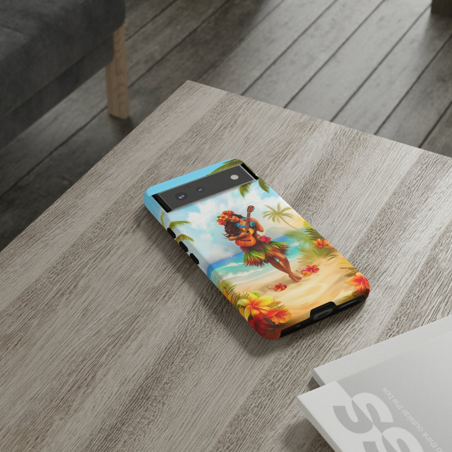 Hula Girl Guitar Hawaiian Phone Case, Tropical, Hibiscus, Wireless Compatible, Protective Cell Phone Case for iPhone, Samsung, Pixel phones
