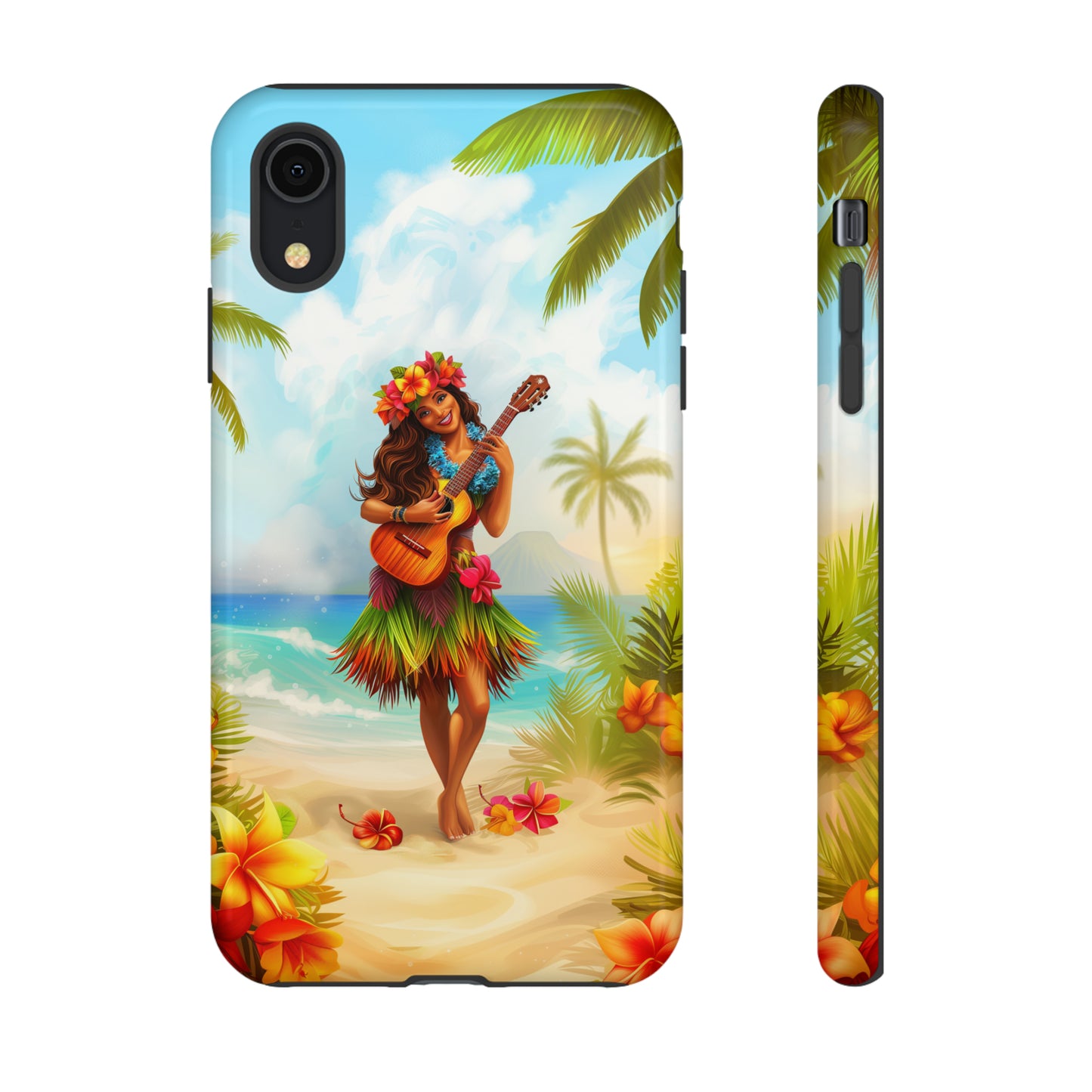 Hula Girl Guitar Hawaiian Phone Case, Tropical, Hibiscus, Wireless Compatible, Protective Cell Phone Case for iPhone, Samsung, Pixel phones