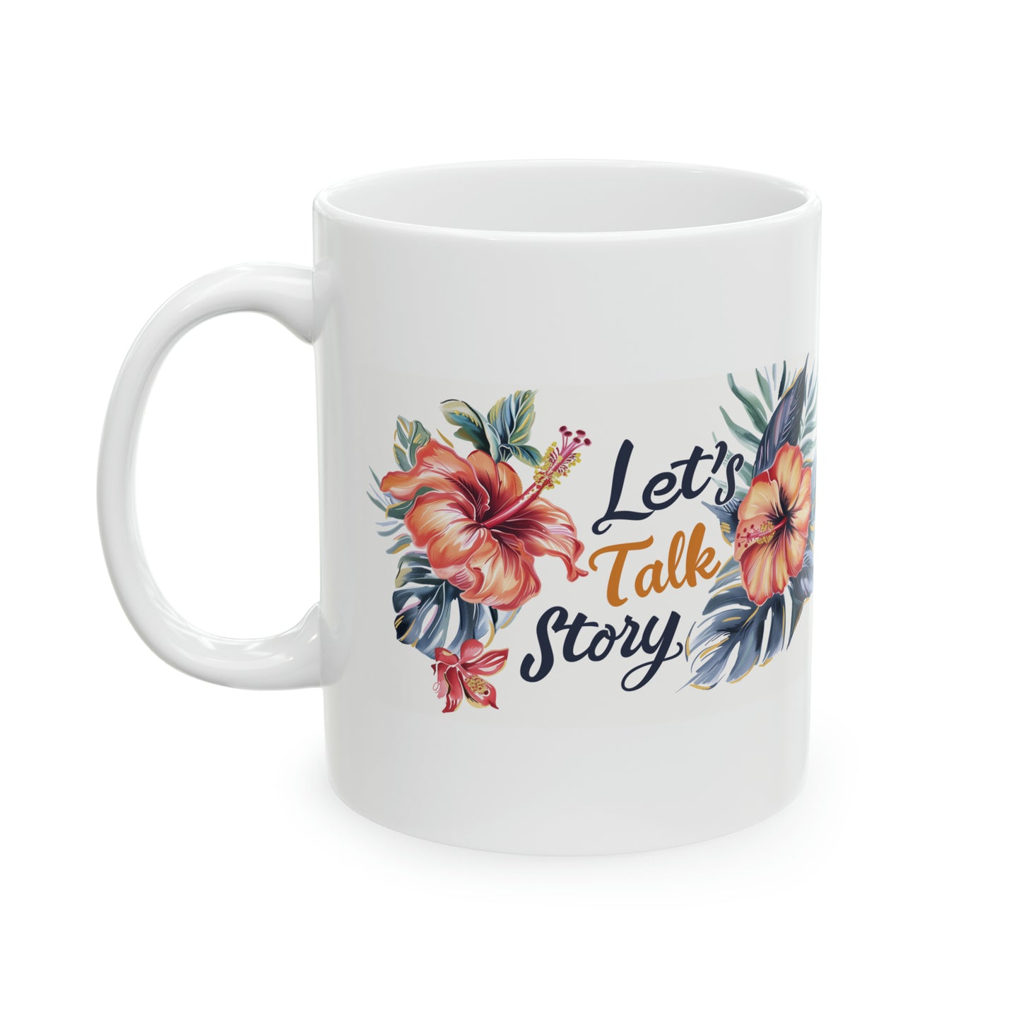 Let's Talk Story Orange Hibiscus Hawaiian Ceramic Mug 11oz, Hawaii Mug, HI Mug, Aloha Mug, 808 Mug, Island Mug, Tropical Mug, Coffee Mug