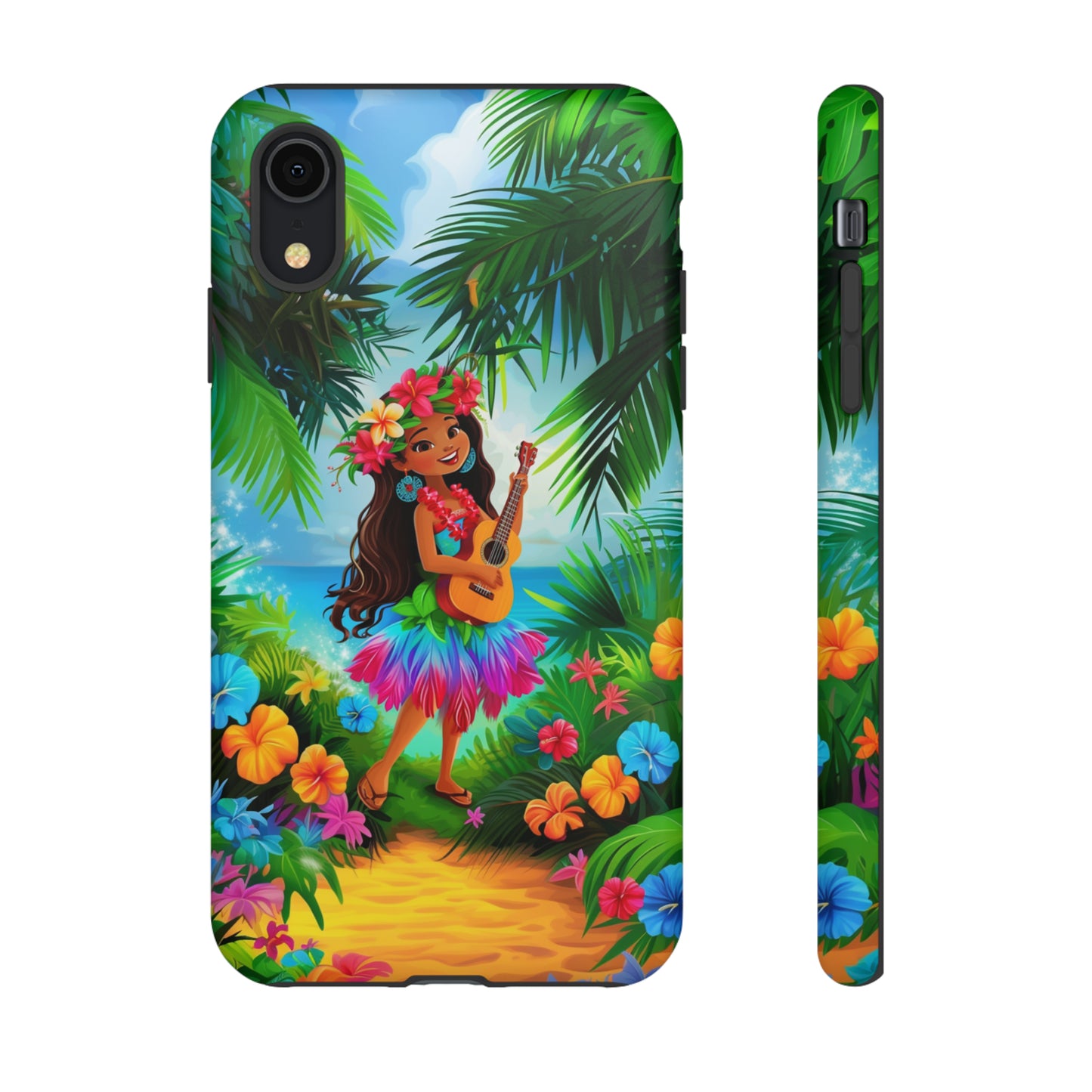 Hula Girl Ukulele Hawaiian Phone Case, Tropical, Hibiscus, Wireless Compatible, Protective Cell Phone Case for iPhone, Samsung, Pixel phones