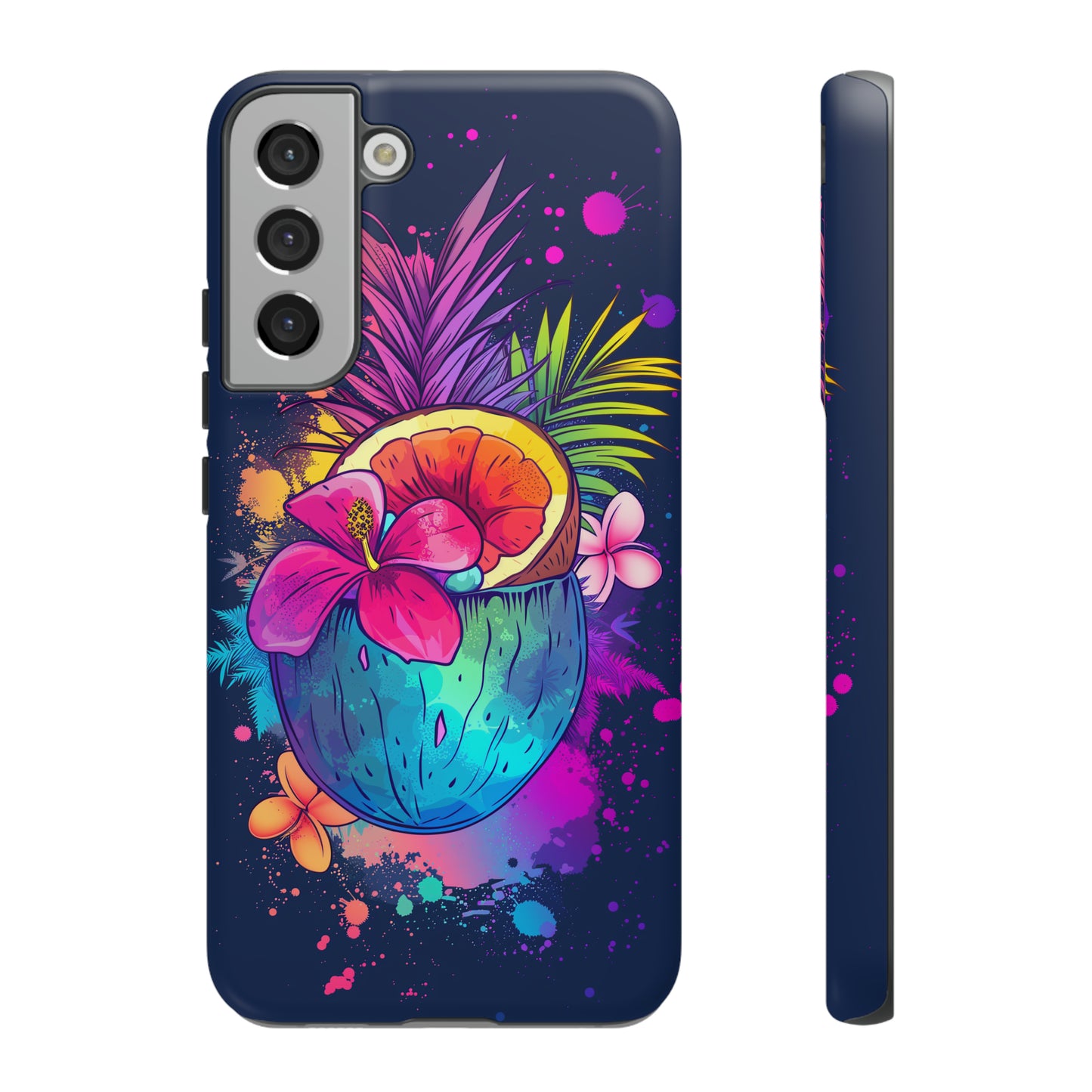 Coconut Dark Colorful Hawaiian Tropical Phone Case, Island Tropics, Wireless Compatible, Protective Cell Phone Case iPhone, Samsung, Pixel