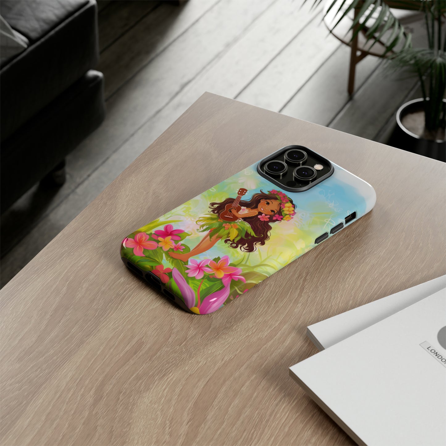 Cute Hula Girl Hawaiian Phone Case, Tropical, Hibiscus, Wireless Compatible, Protective Cell Phone Case for iPhone, Samsung, Pixel phones