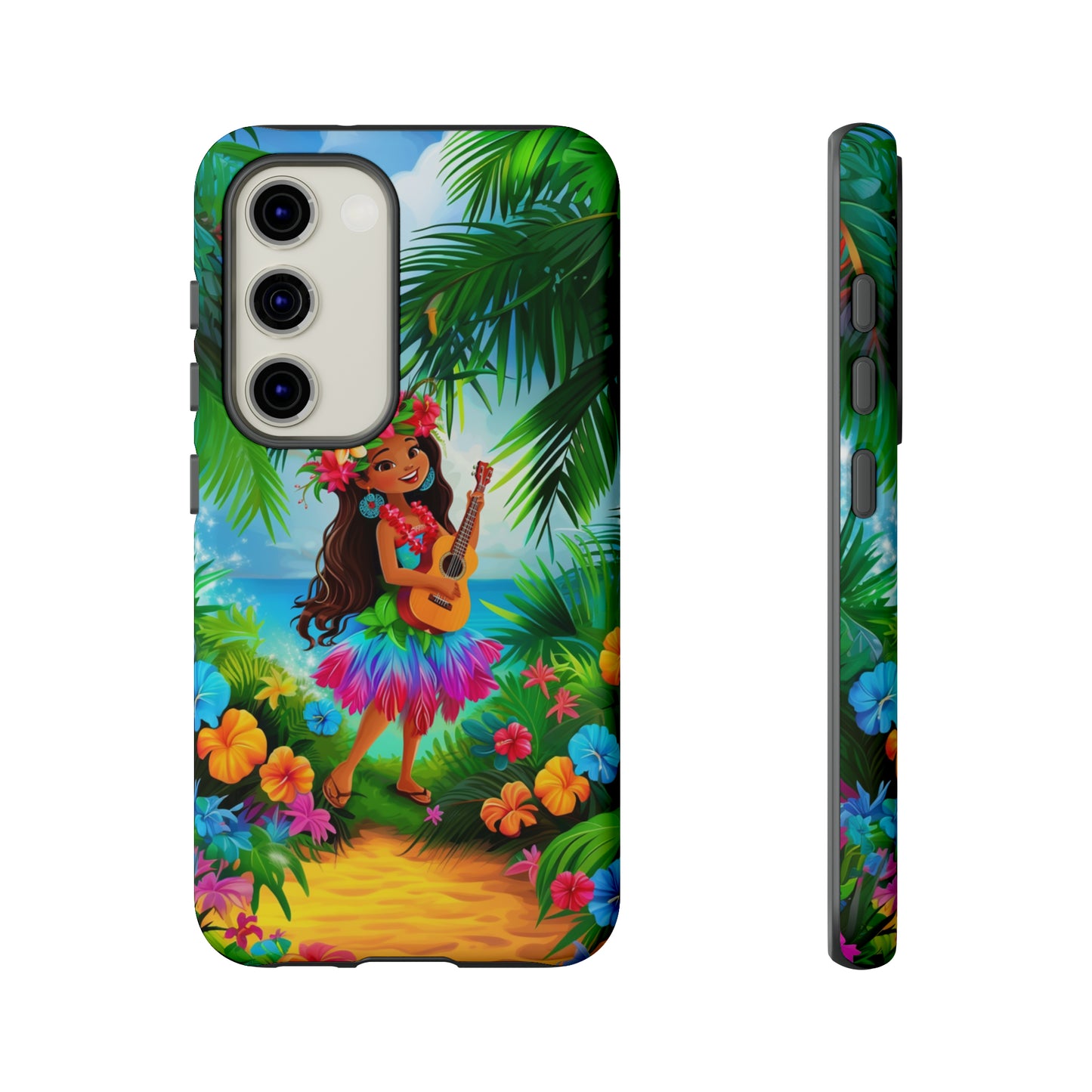 Hula Girl Ukulele Hawaiian Phone Case, Tropical, Hibiscus, Wireless Compatible, Protective Cell Phone Case for iPhone, Samsung, Pixel phones