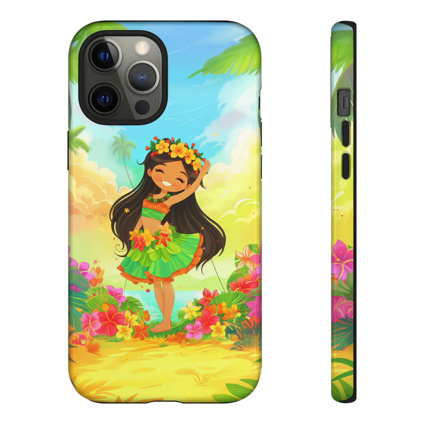 Cute Hula Girl Hawaiian Phone Case, Tropical, Hibiscus, Wireless Compatible, Protective Cell Phone Case for iPhone, Samsung, Pixel phones