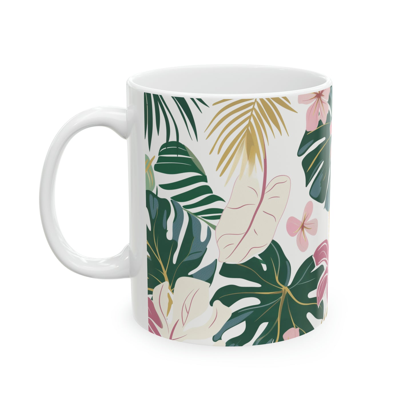 Hibiscus Plumeria Pink Pattern Hawaiian Ceramic Mug 11oz, Hawaii Mug, HI Mug, Aloha Mug, 808 Mug, Island Mug, Tropical Mug, Coffee Mug