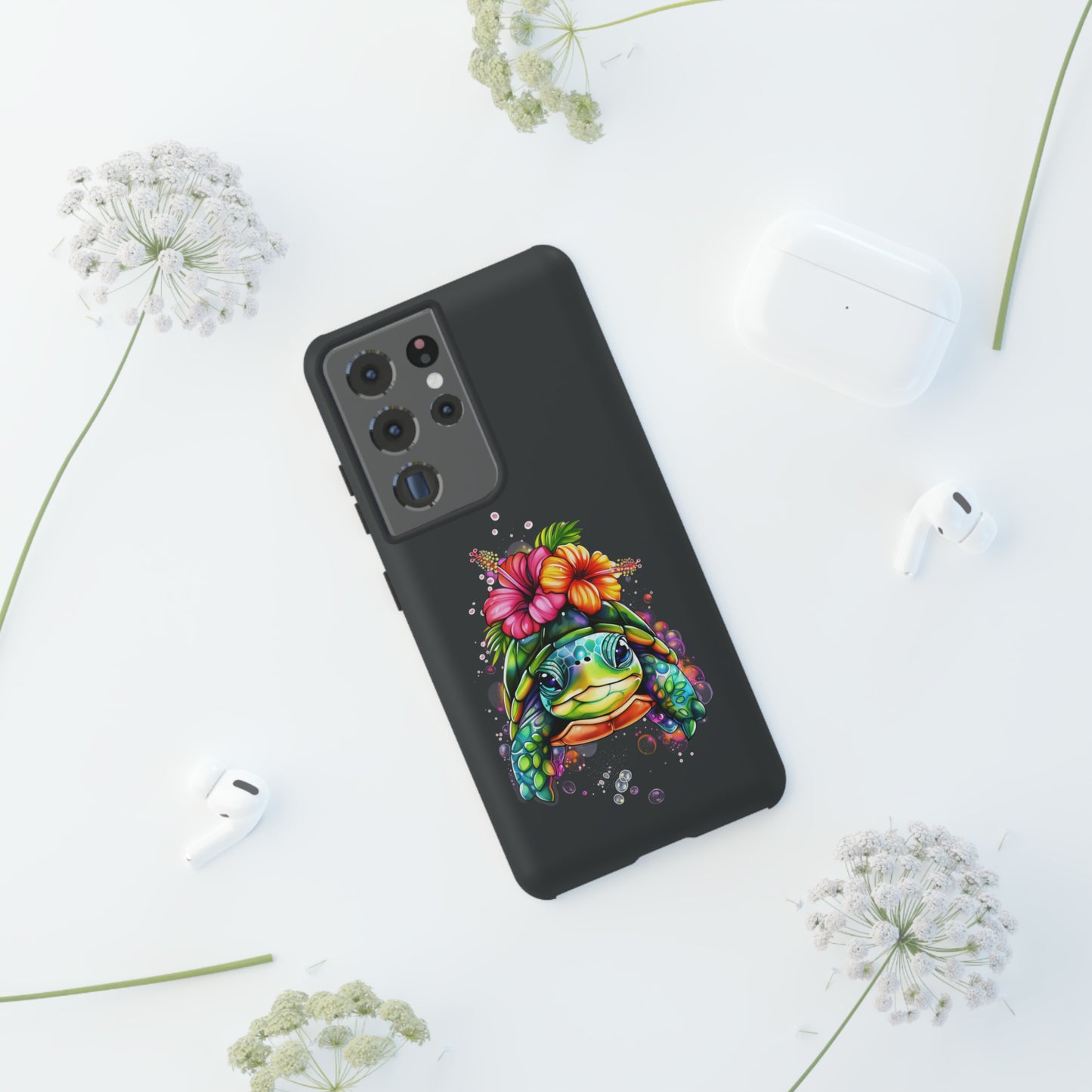 Color Splash Turtle Hawaiian Phone Case, Tropical, Hibiscus, Wireless Compatible, Protective Cell Phone Case for iPhone, Samsung, Pixel