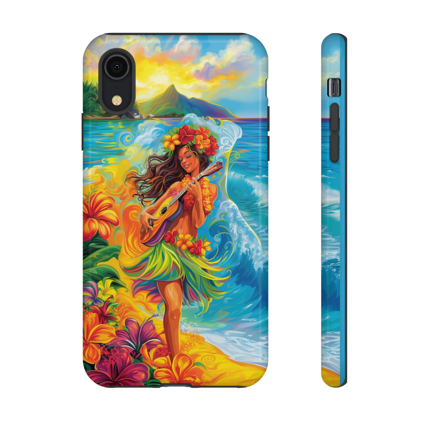 Ukulele Hula Girl Hawaiian Phone Case, Tropical, Hibiscus, Wireless Compatible, Protective Cell Phone Case for iPhone, Samsung, Pixel phones