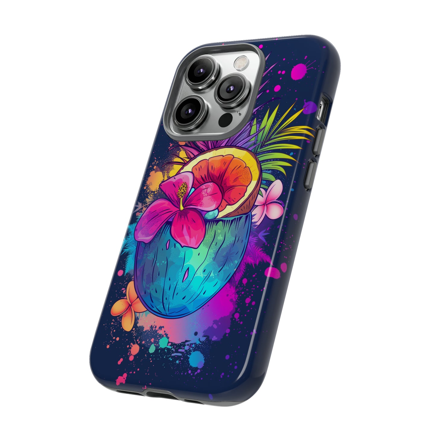 Coconut Dark Colorful Hawaiian Tropical Phone Case, Island Tropics, Wireless Compatible, Protective Cell Phone Case iPhone, Samsung, Pixel