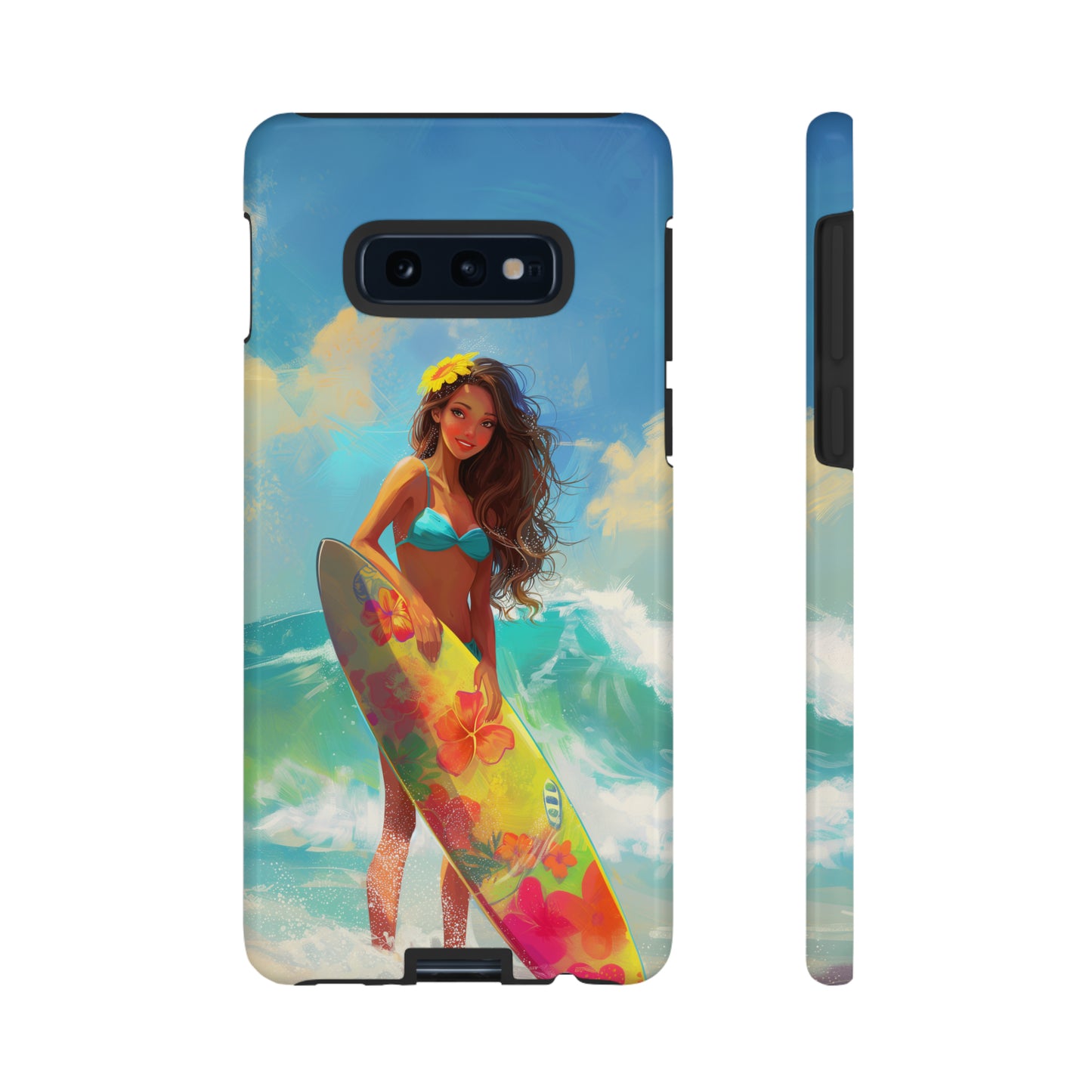 Surfer Girl Hawaiian Phone Case, Tropical, Hibiscus, Wireless Compatible, Protective Cell Phone Case for iPhone, Samsung, Pixel phones