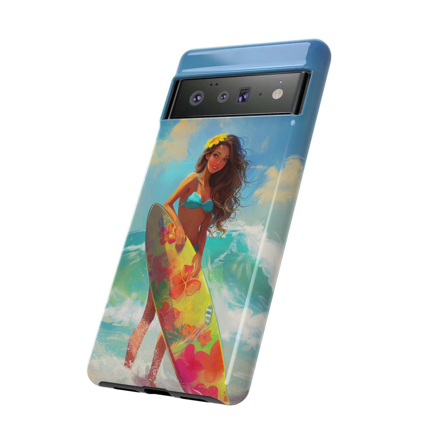 Surfer Girl Hawaiian Phone Case, Tropical, Hibiscus, Wireless Compatible, Protective Cell Phone Case for iPhone, Samsung, Pixel phones