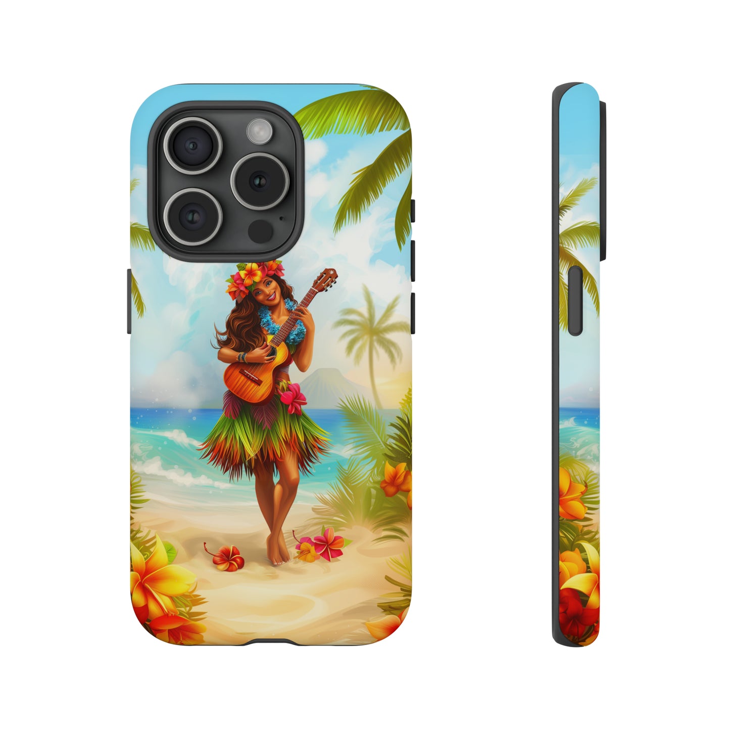 Hula Girl Guitar Hawaiian Phone Case, Tropical, Hibiscus, Wireless Compatible, Protective Cell Phone Case for iPhone, Samsung, Pixel phones