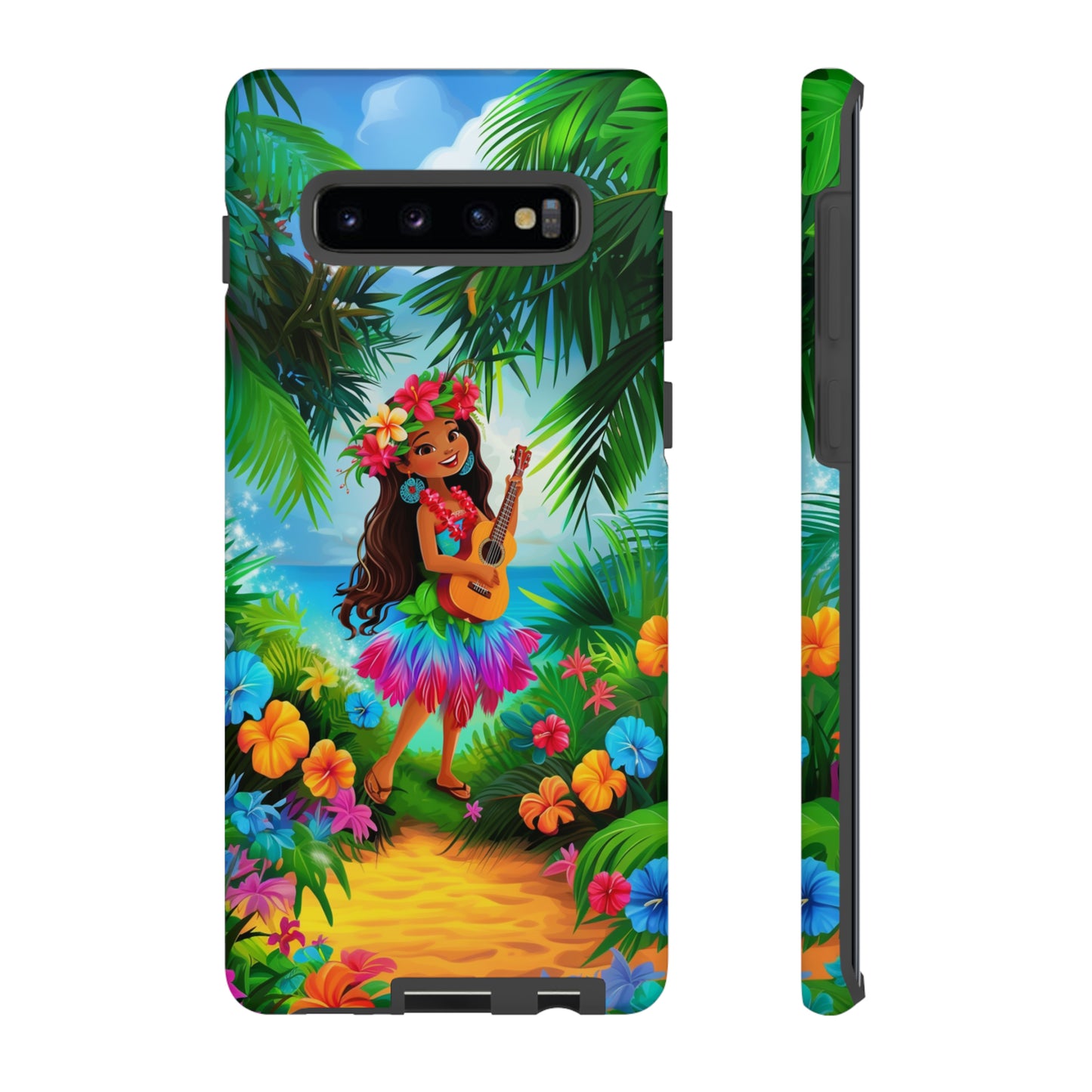 Hula Girl Ukulele Hawaiian Phone Case, Tropical, Hibiscus, Wireless Compatible, Protective Cell Phone Case for iPhone, Samsung, Pixel phones